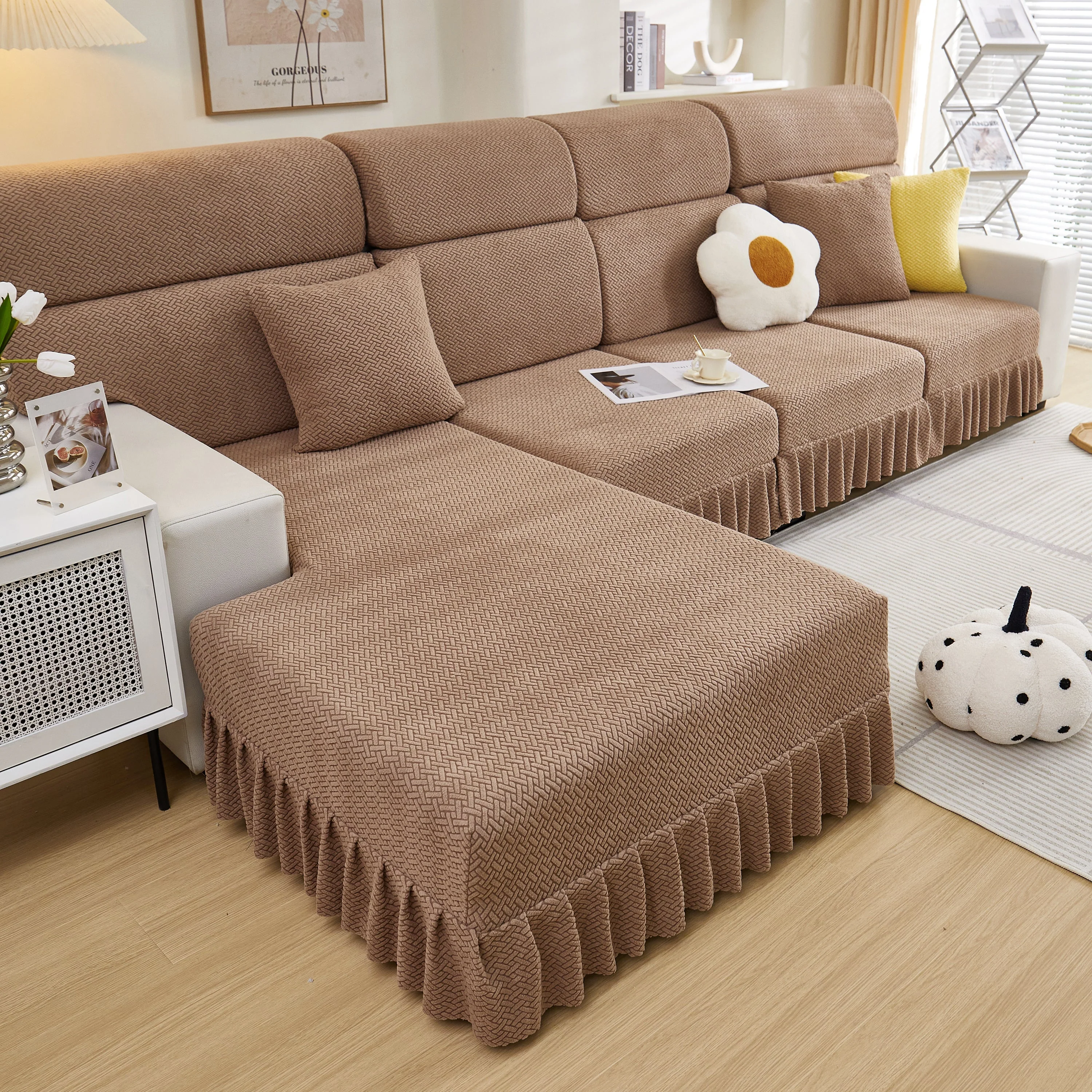 Tailored Sofa Cushion Covers Stretch Couch Seat Covers  with Skirt for Sectional Sofas - Image 92