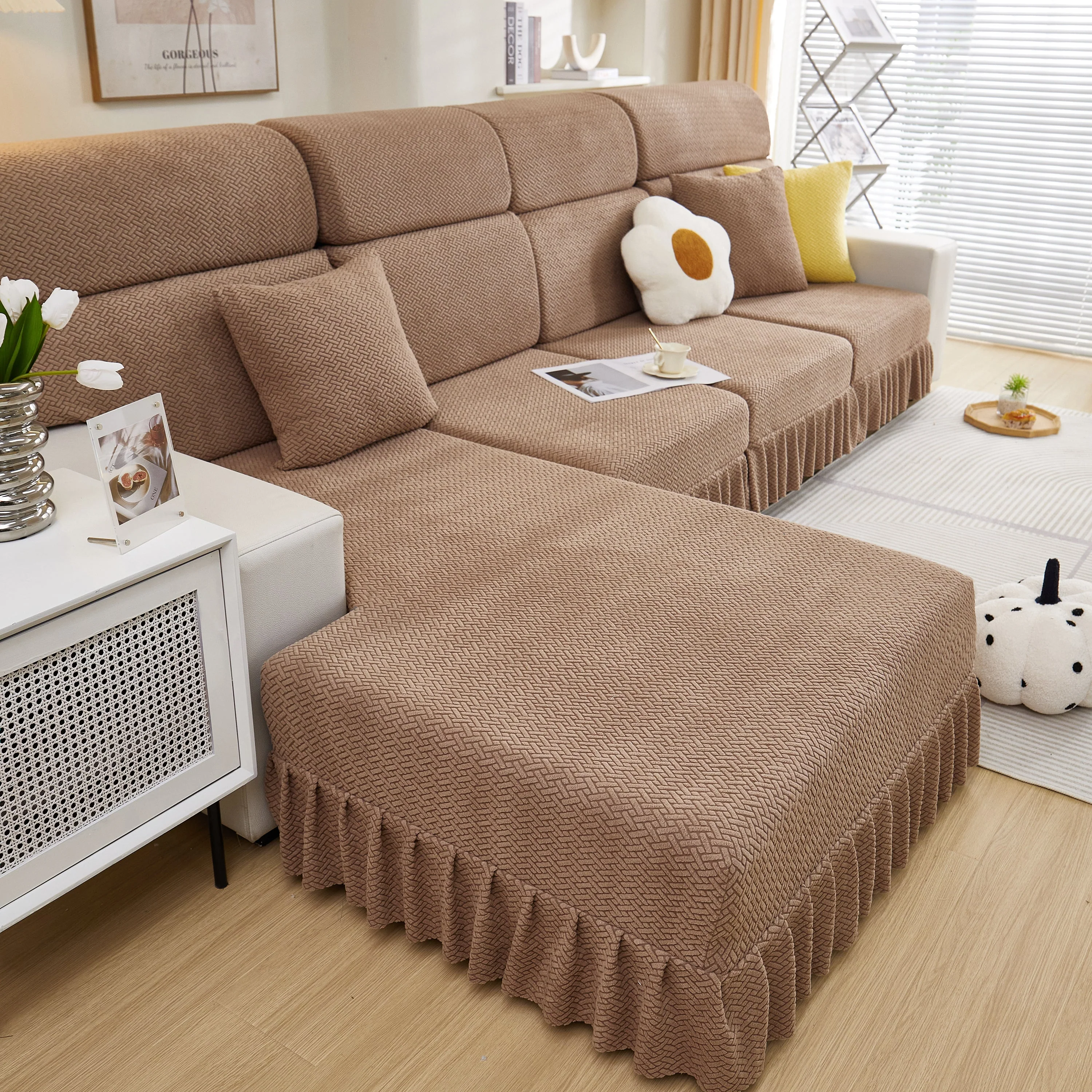 Tailored Sofa Cushion Covers Stretch Couch Seat Covers  with Skirt for Sectional Sofas - Image 93