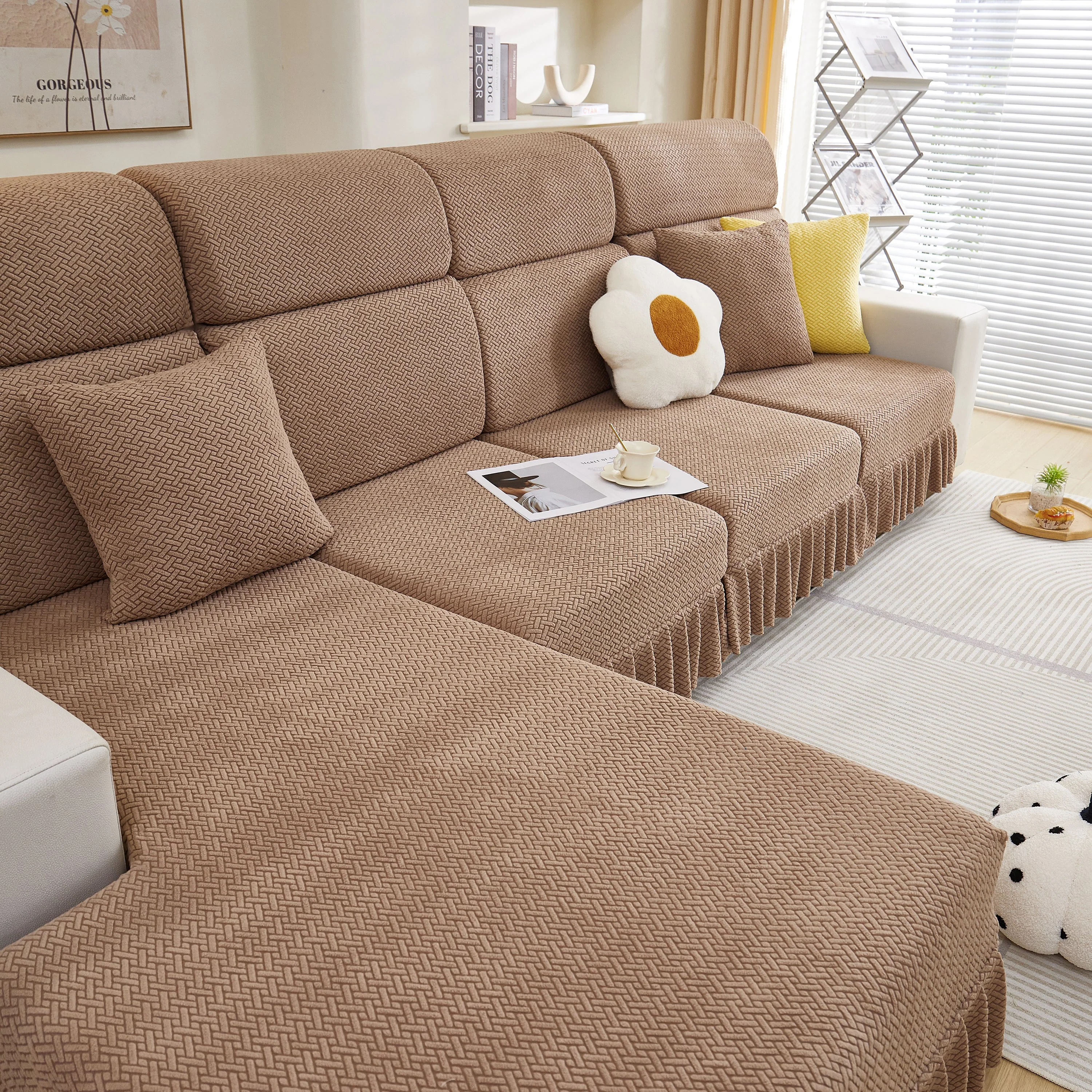 Tailored Sofa Cushion Covers Stretch Couch Seat Covers  with Skirt for Sectional Sofas - Image 94