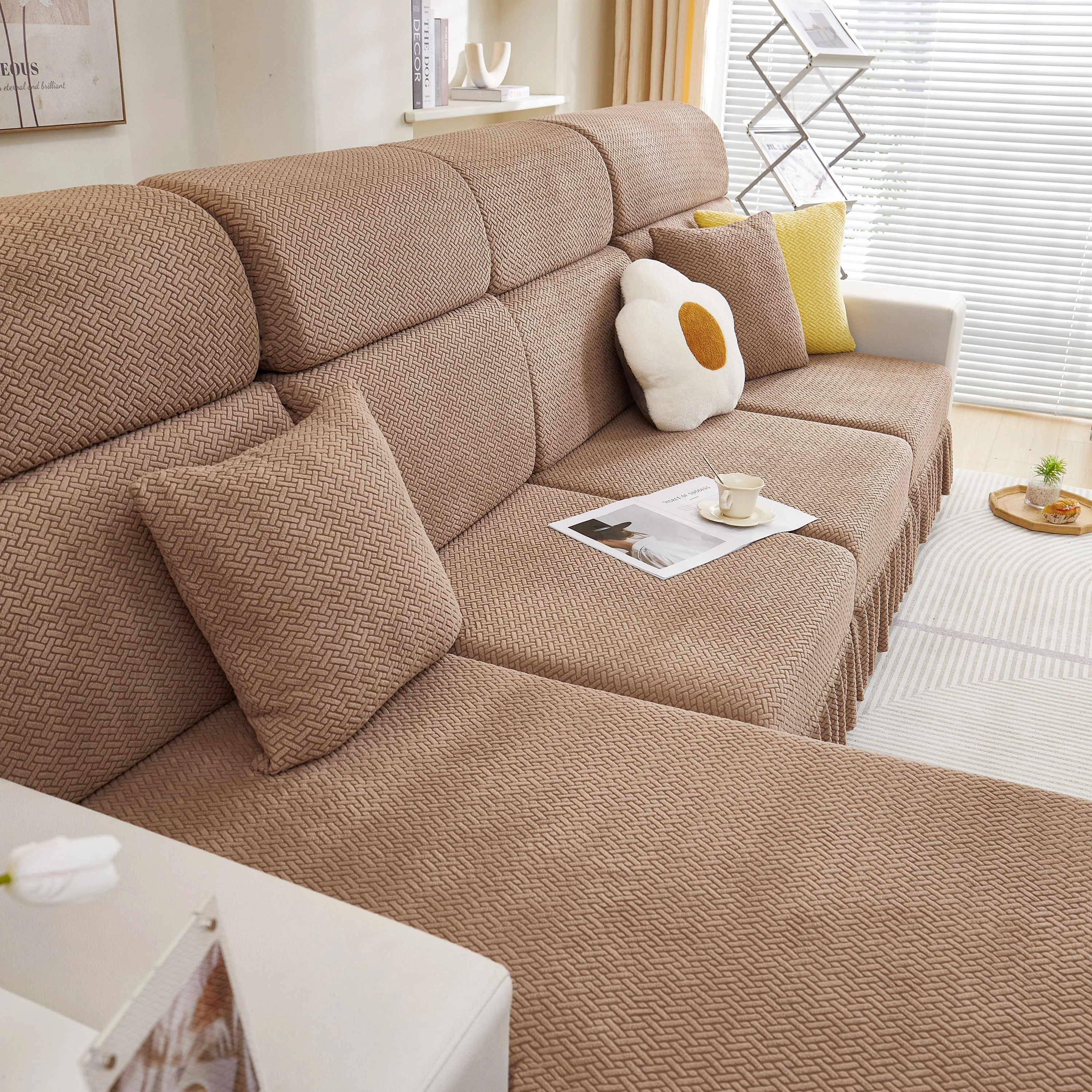Tailored Sofa Cushion Covers Stretch Couch Seat Covers  with Skirt for Sectional Sofas - Image 95