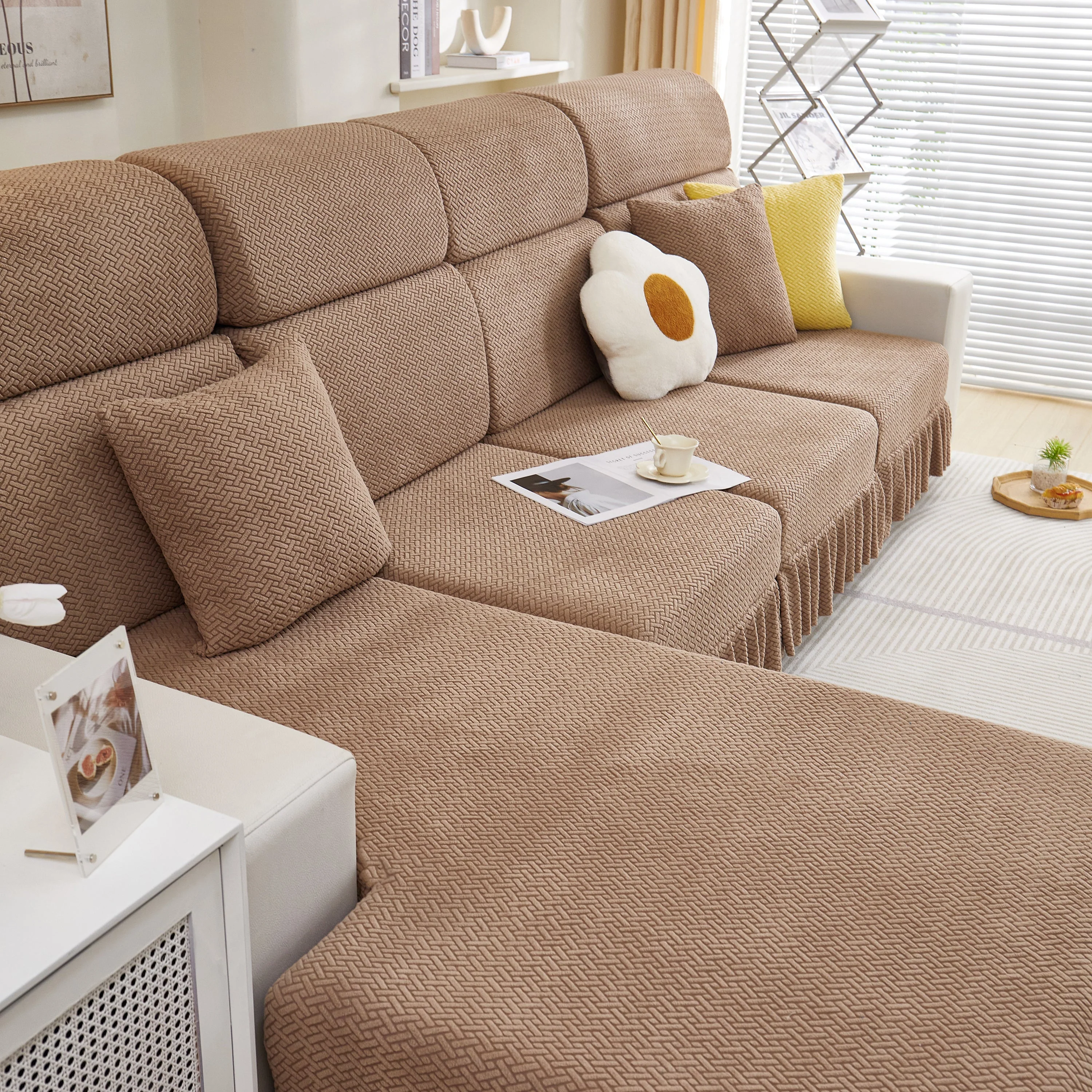 Tailored Sofa Cushion Covers Stretch Couch Seat Covers  with Skirt for Sectional Sofas - Image 96