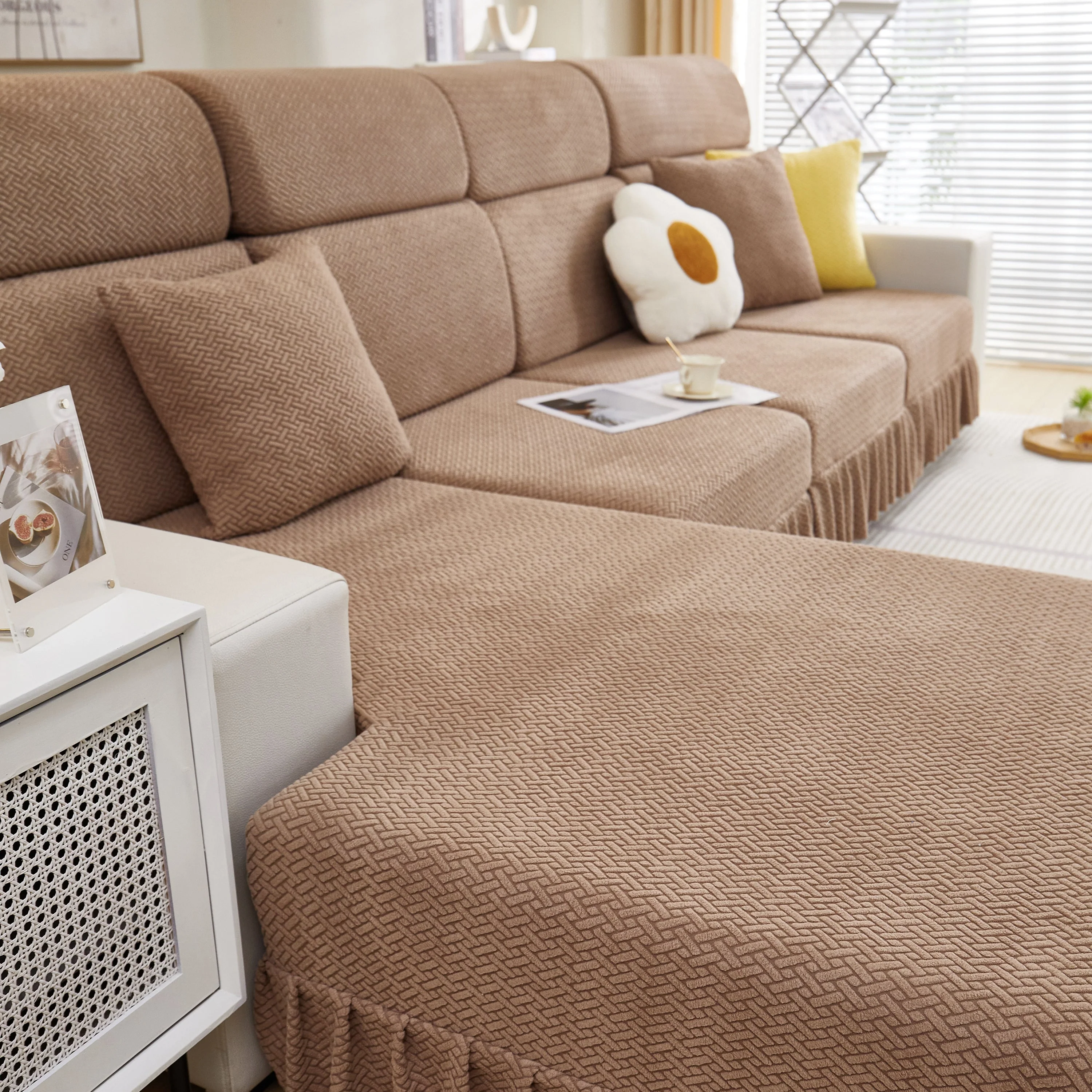 Tailored Sofa Cushion Covers Stretch Couch Seat Covers  with Skirt for Sectional Sofas - Image 97