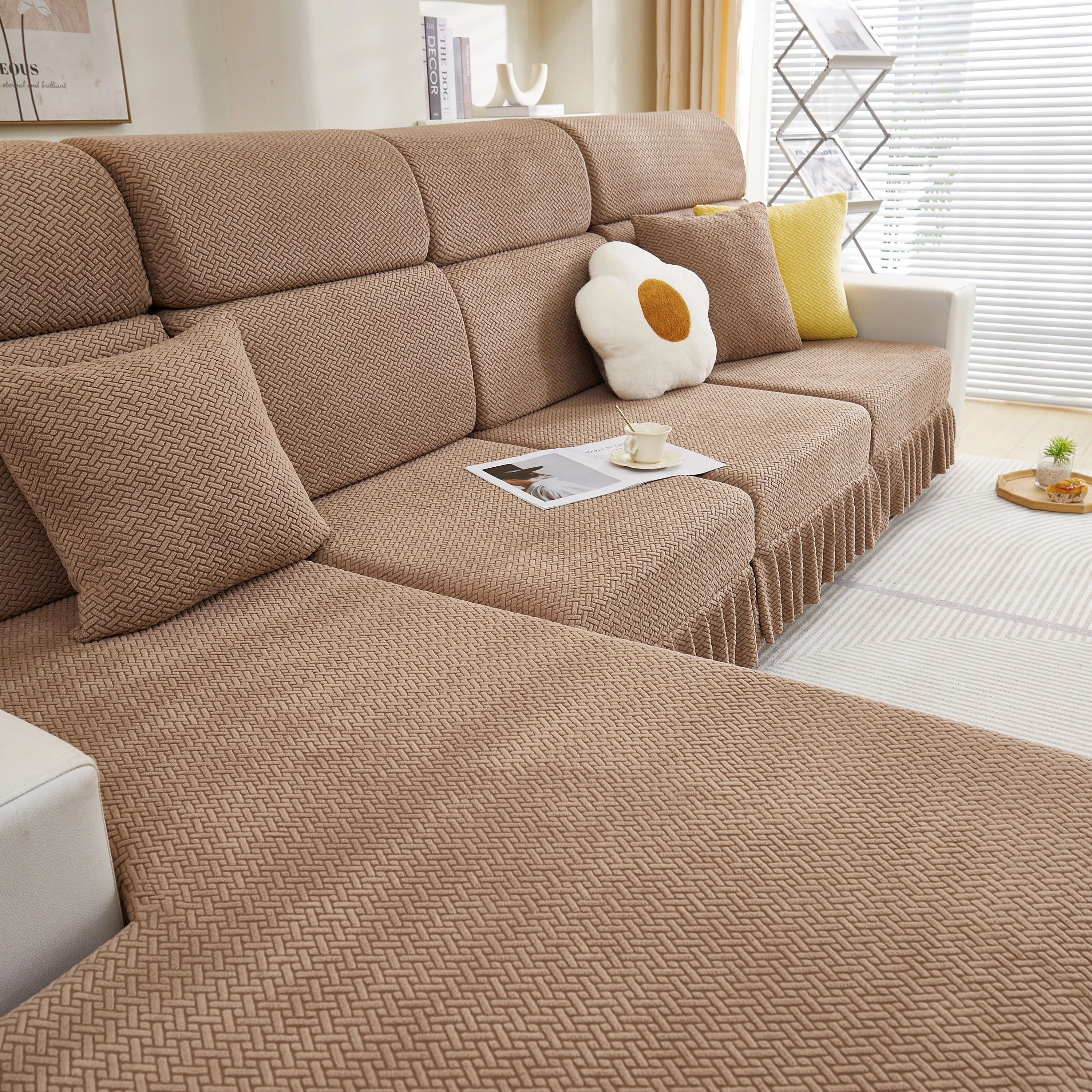 Tailored Sofa Cushion Covers Stretch Couch Seat Covers  with Skirt for Sectional Sofas - Image 98
