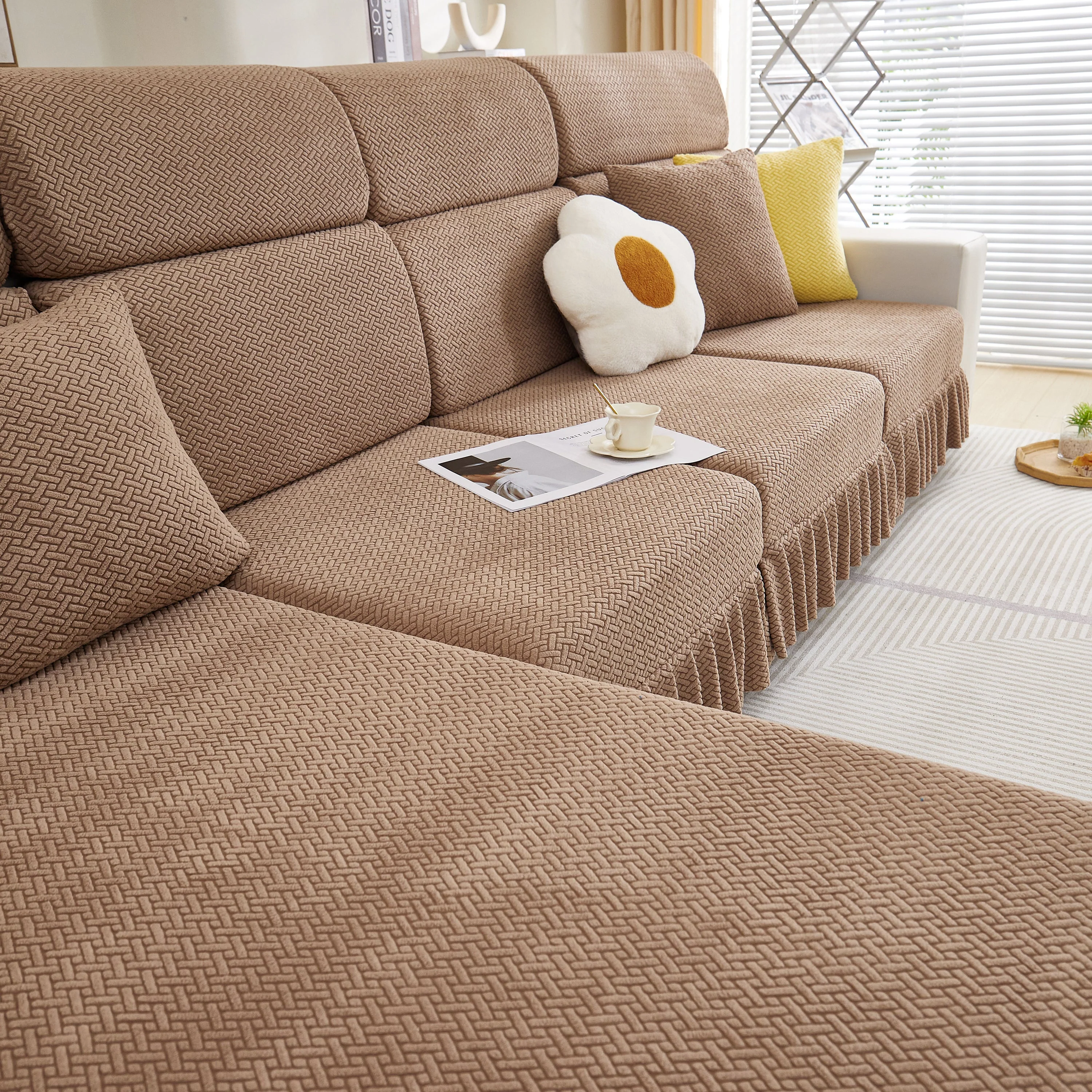Tailored Sofa Cushion Covers Stretch Couch Seat Covers  with Skirt for Sectional Sofas - Image 99