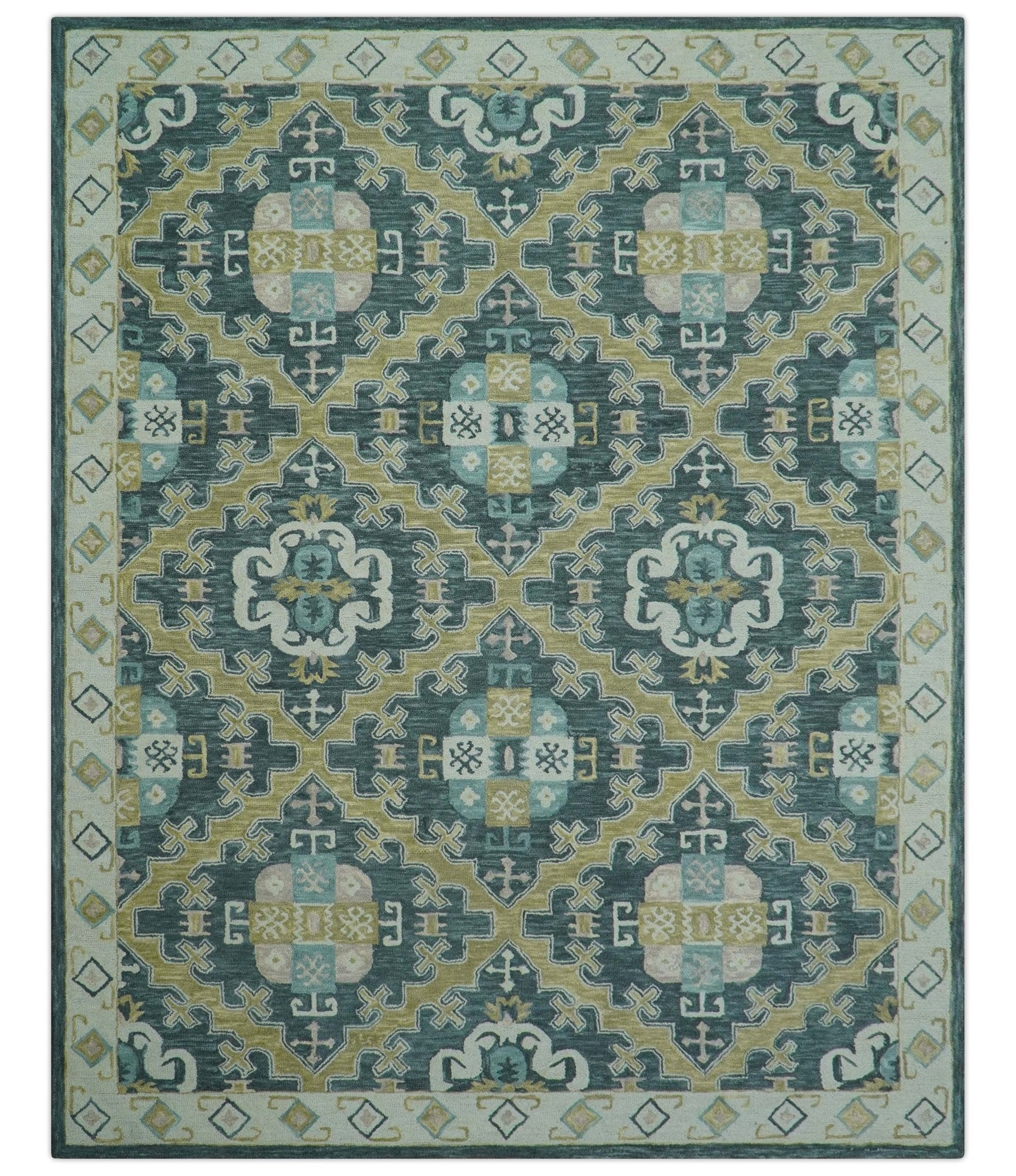 Taj Custom Made Teal Traditional Design Hand Tufted Wool Rug