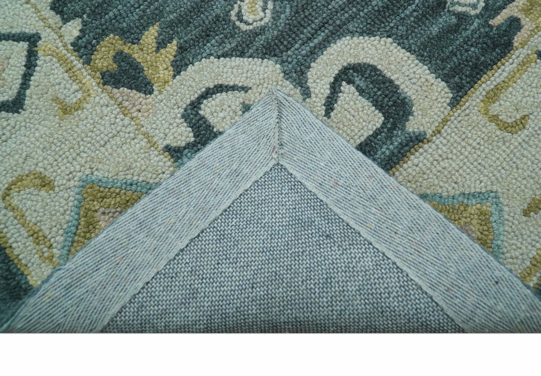 Taj Custom Made Teal Traditional Design Hand Tufted Wool Rug - Image 4