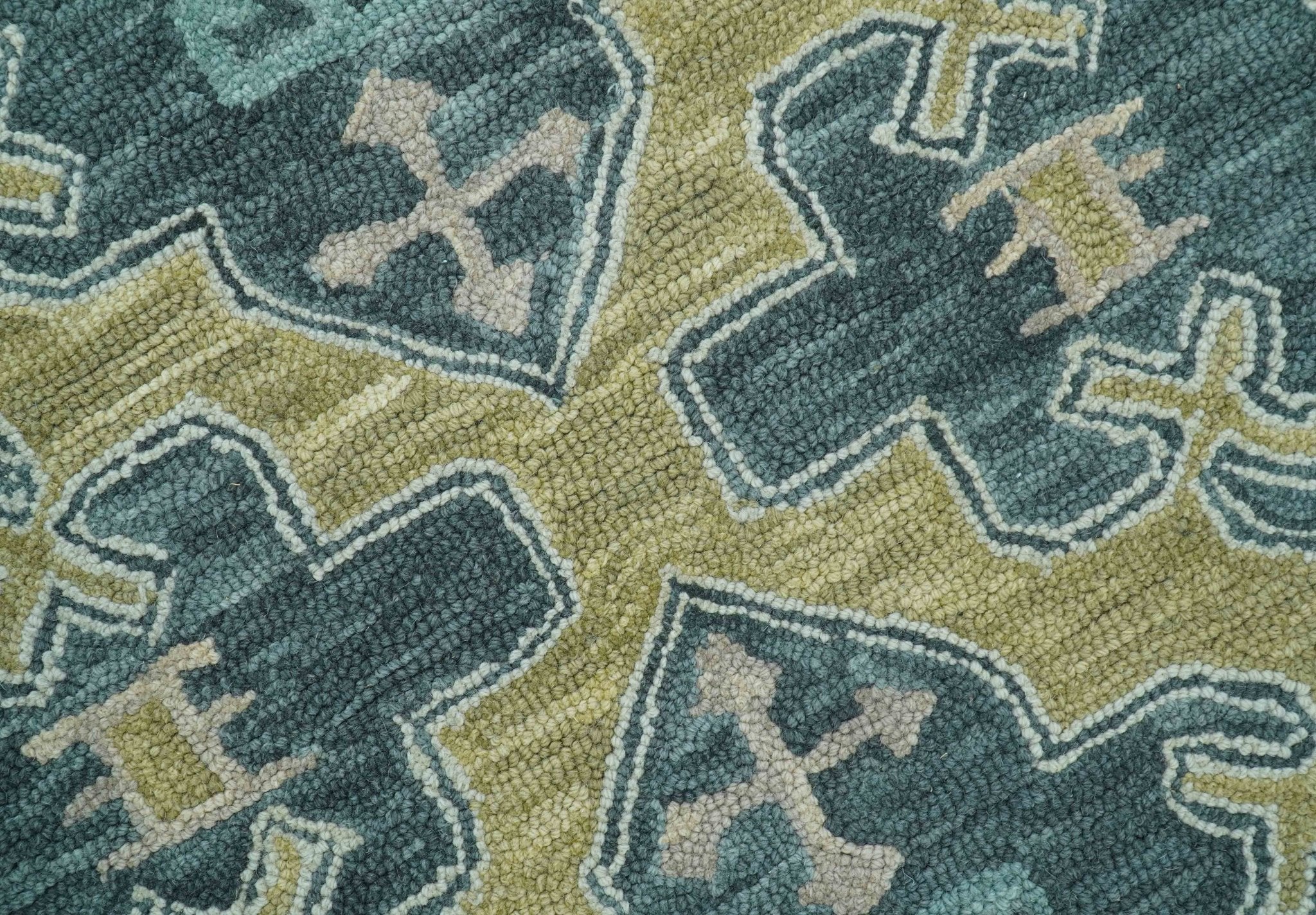 Taj Custom Made Teal Traditional Design Hand Tufted Wool Rug - Image 6