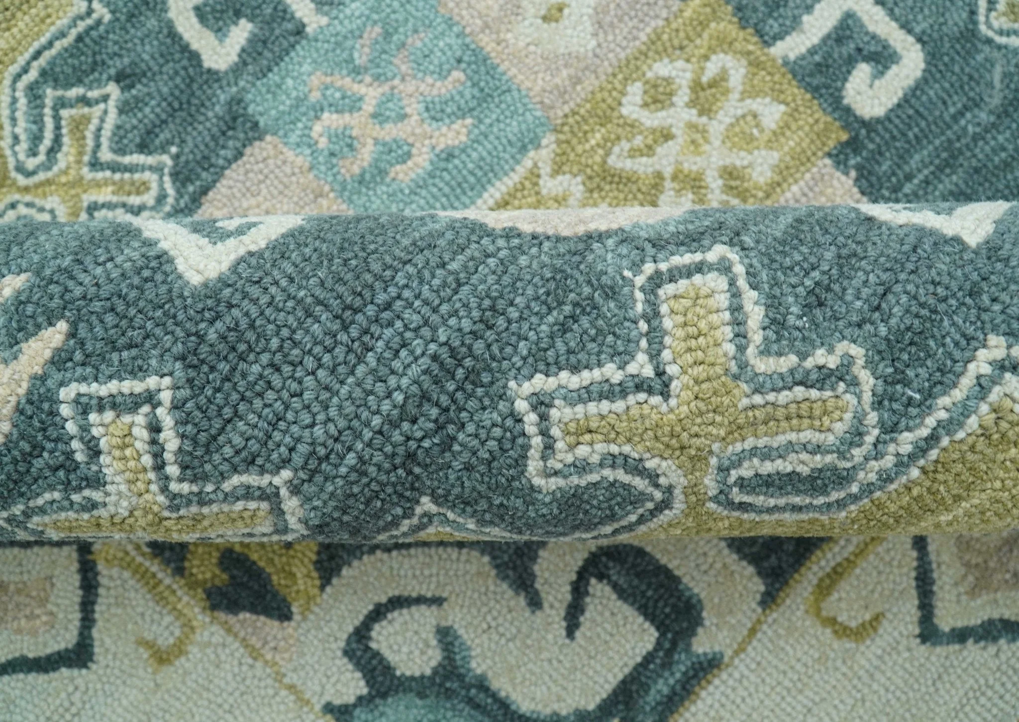 Taj Custom Made Teal Traditional Design Hand Tufted Wool Rug - Image 7