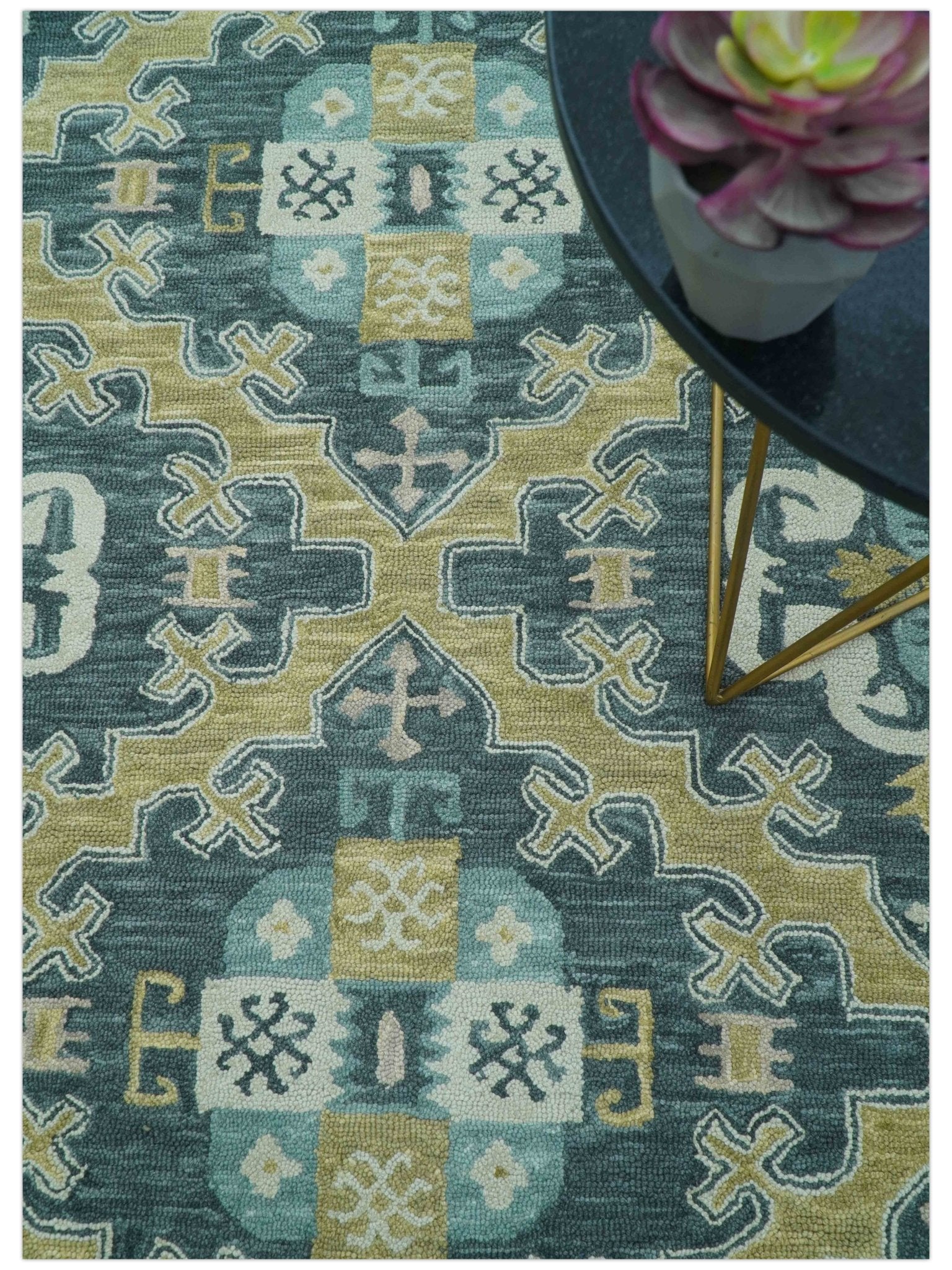 Taj Custom Made Teal Traditional Design Hand Tufted Wool Rug - Image 8