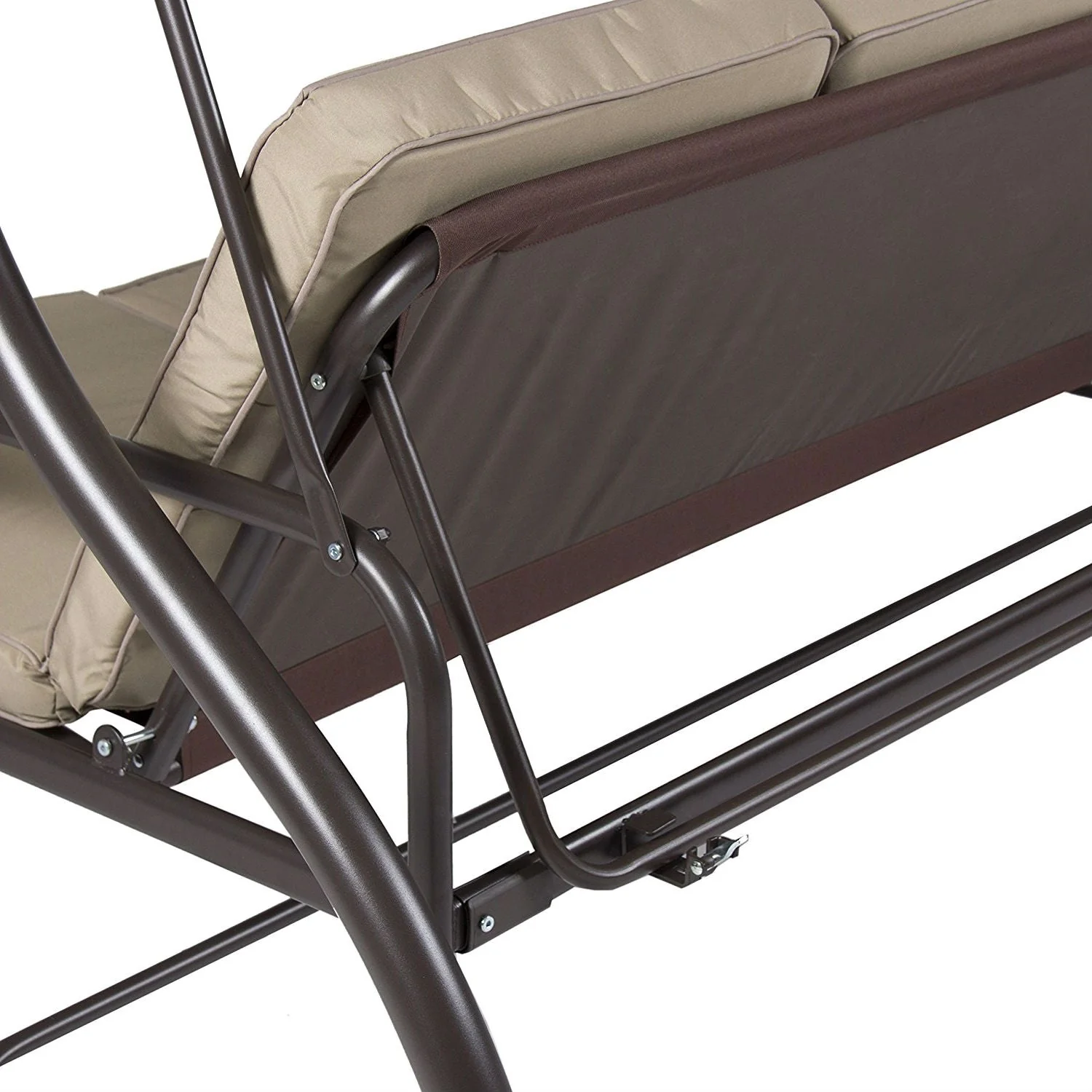 Tan 3-Seat Outdoor Porch Deck Patio Canopy Swing with Cushions - Image 3