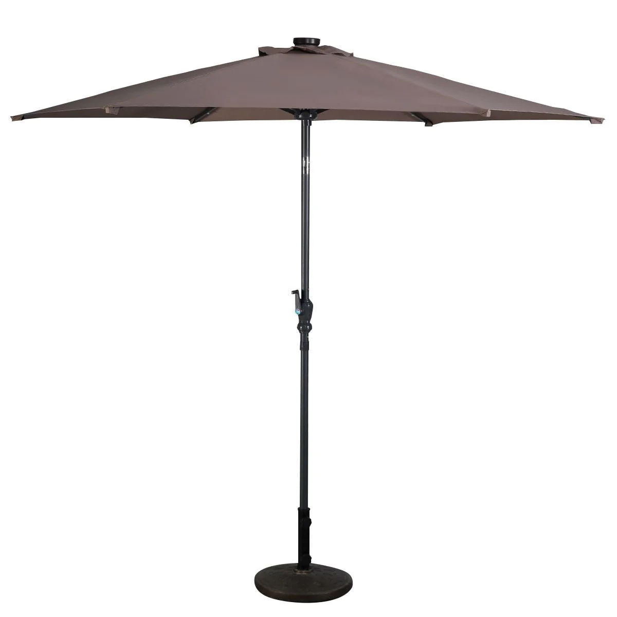 Tan 9-Ft Patio Umbrella with Steel Pole Crank Tilt and Solar LED Lights - Image 3