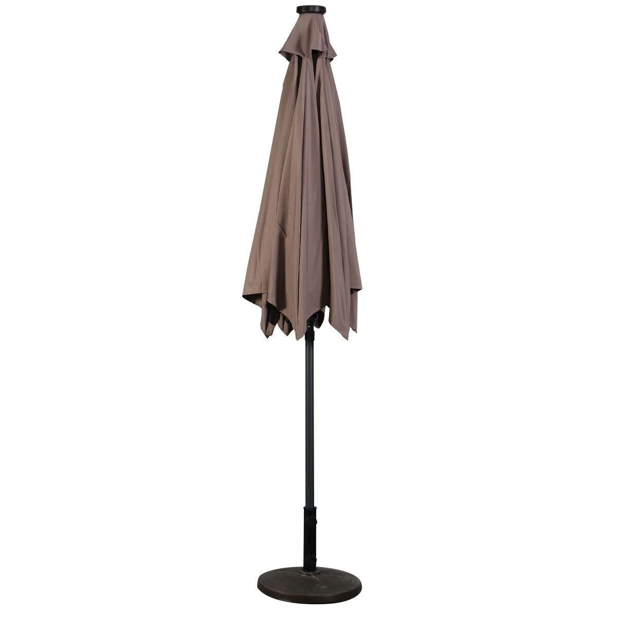 Tan 9-Ft Patio Umbrella with Steel Pole Crank Tilt and Solar LED Lights - Image 4