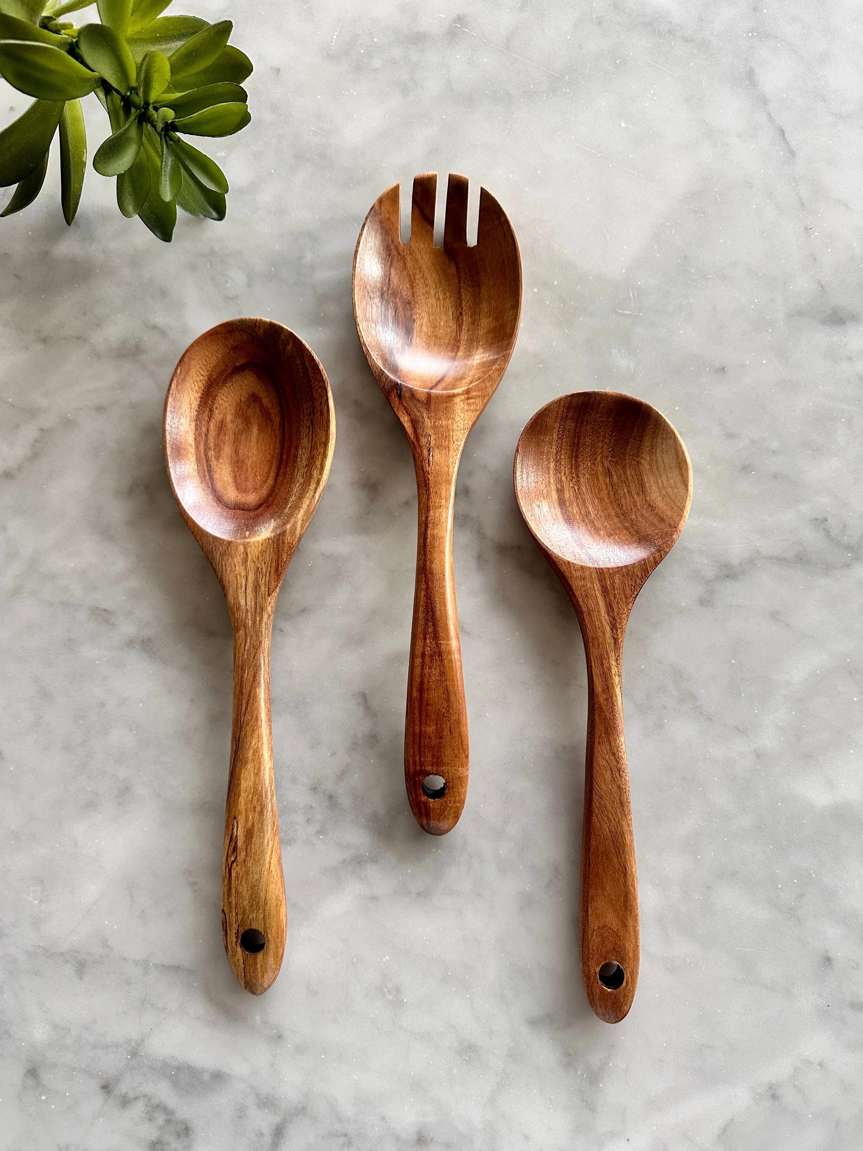 Tulum Teak Wooden Salad Serving Set - 3 Piece - Image 9