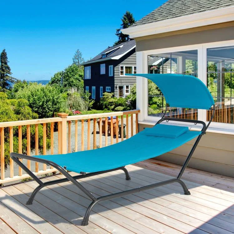 Teal Blue Outdoor Hammock Chaise Lounge Chair Cot with Canopy and Storage Bag - Image 2