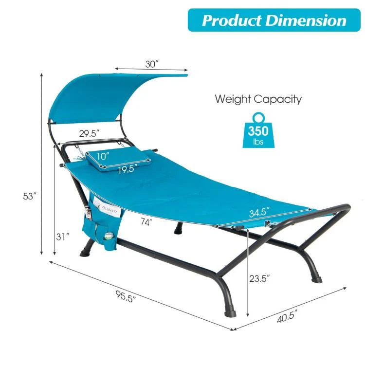 Teal Blue Outdoor Hammock Chaise Lounge Chair Cot with Canopy and Storage Bag - Image 4