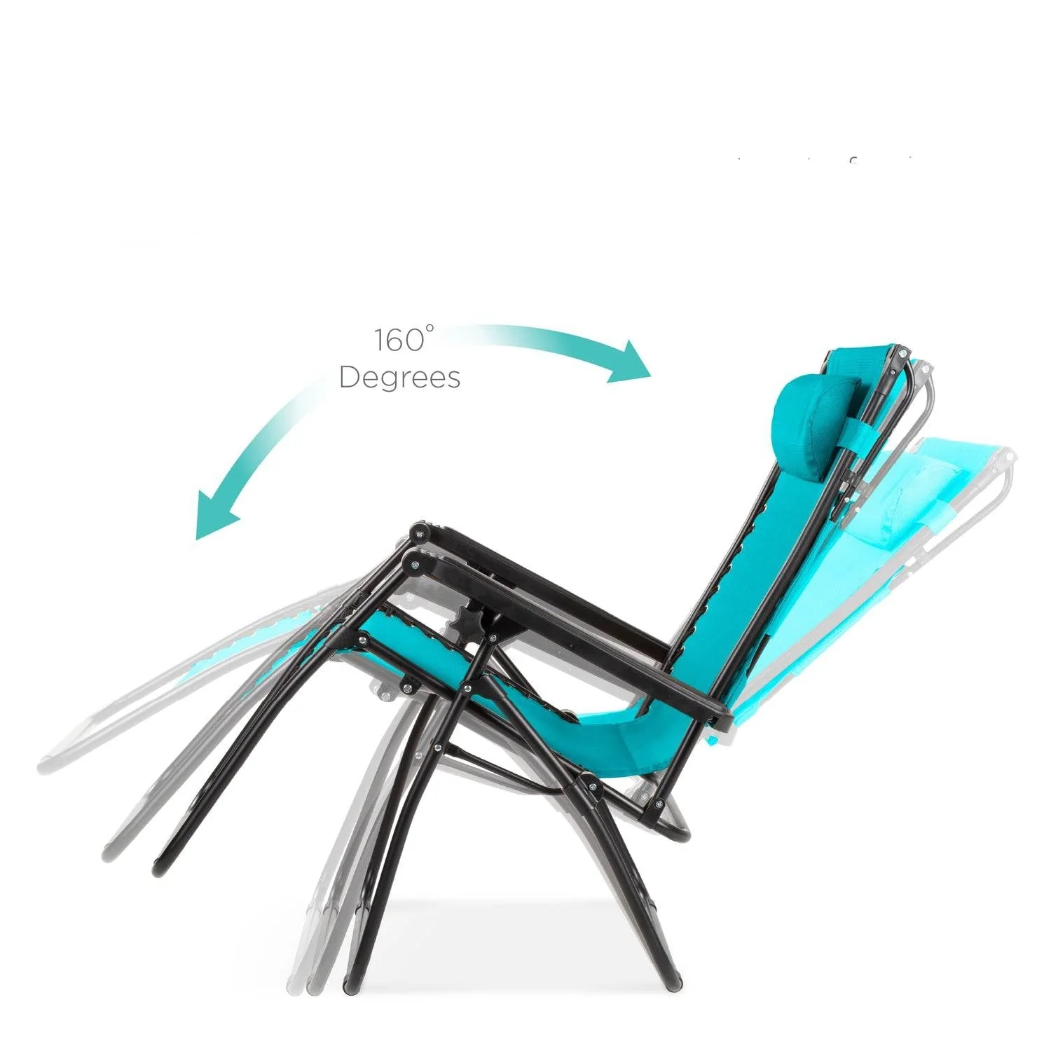 Teal Blue Zero Gravity Folding Reclining Patio Lounge Chair with Canopy - Image 2
