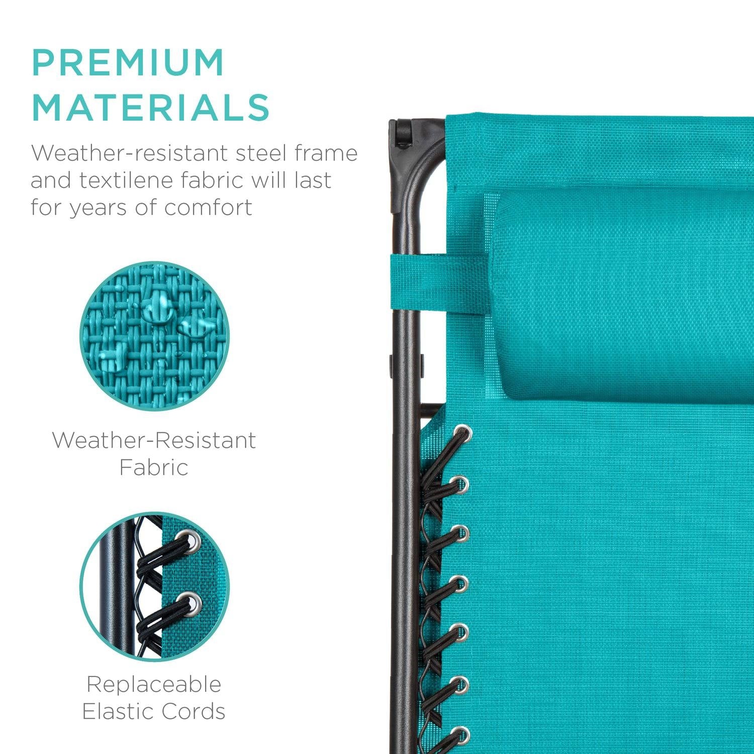 Teal Blue Zero Gravity Folding Reclining Patio Lounge Chair with Canopy - Image 3