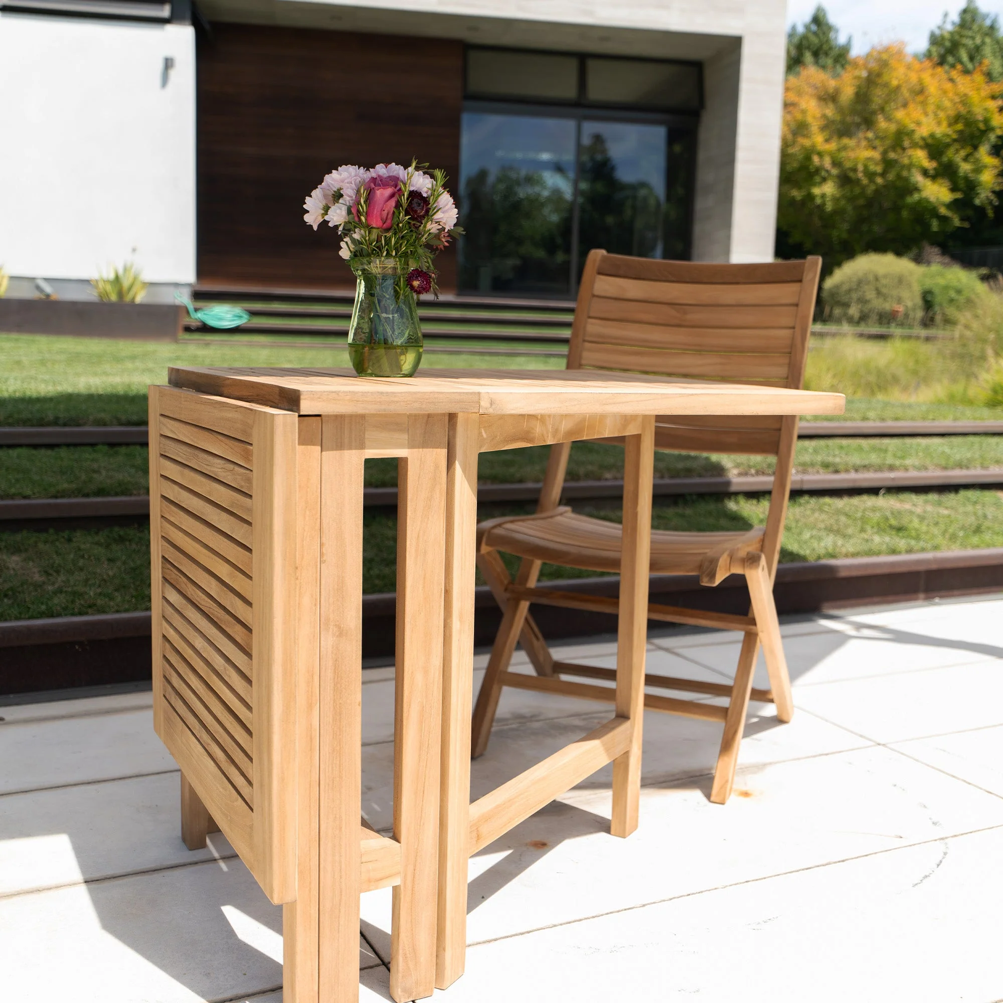 Telluride Natural Teak Rectangular Dual Folding Balcony Table - 51" - Image 3