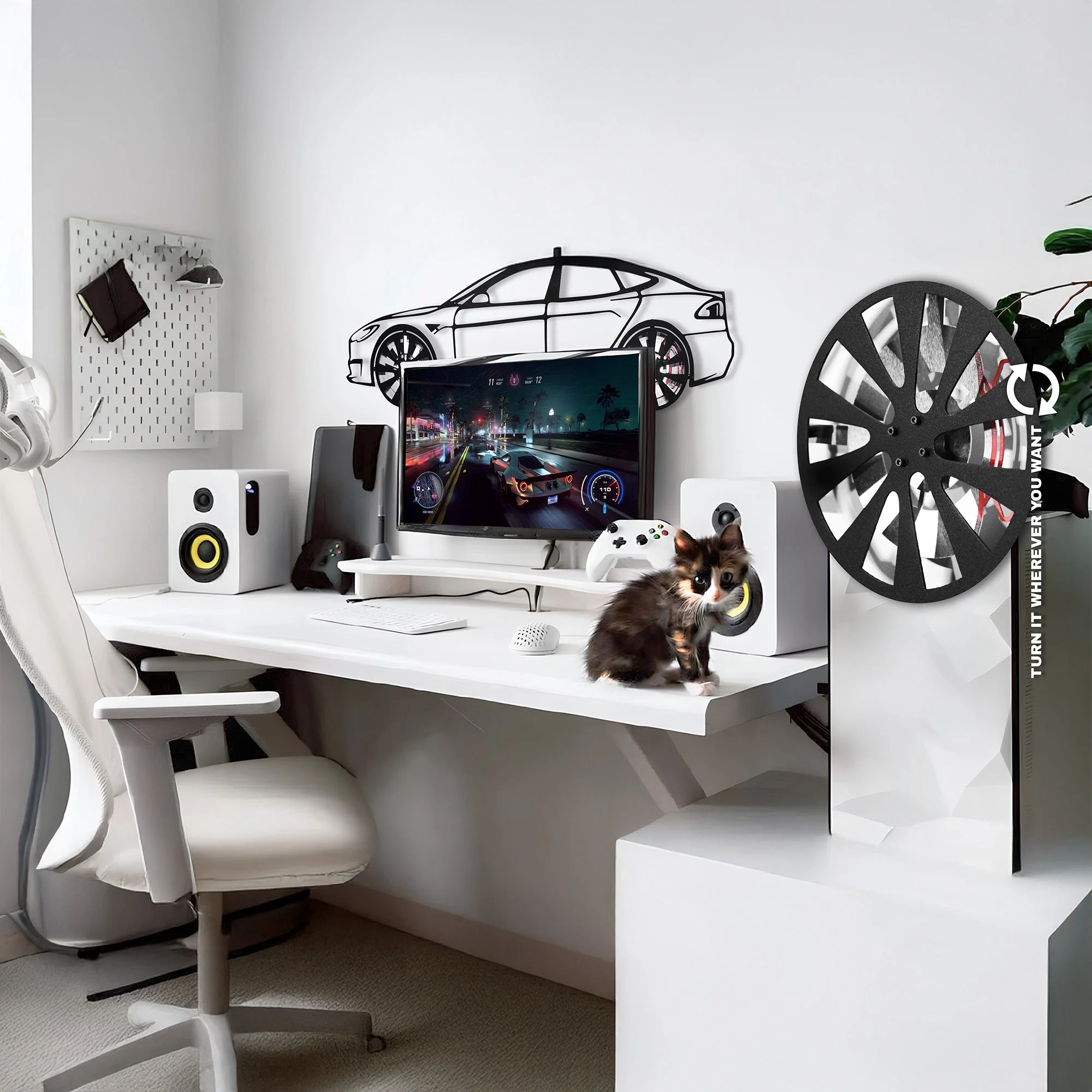 Tesla Model S Wall Art – Electric Car Steel Silhouette with Spinning Wheels-KAFMEKA045 - Image 10