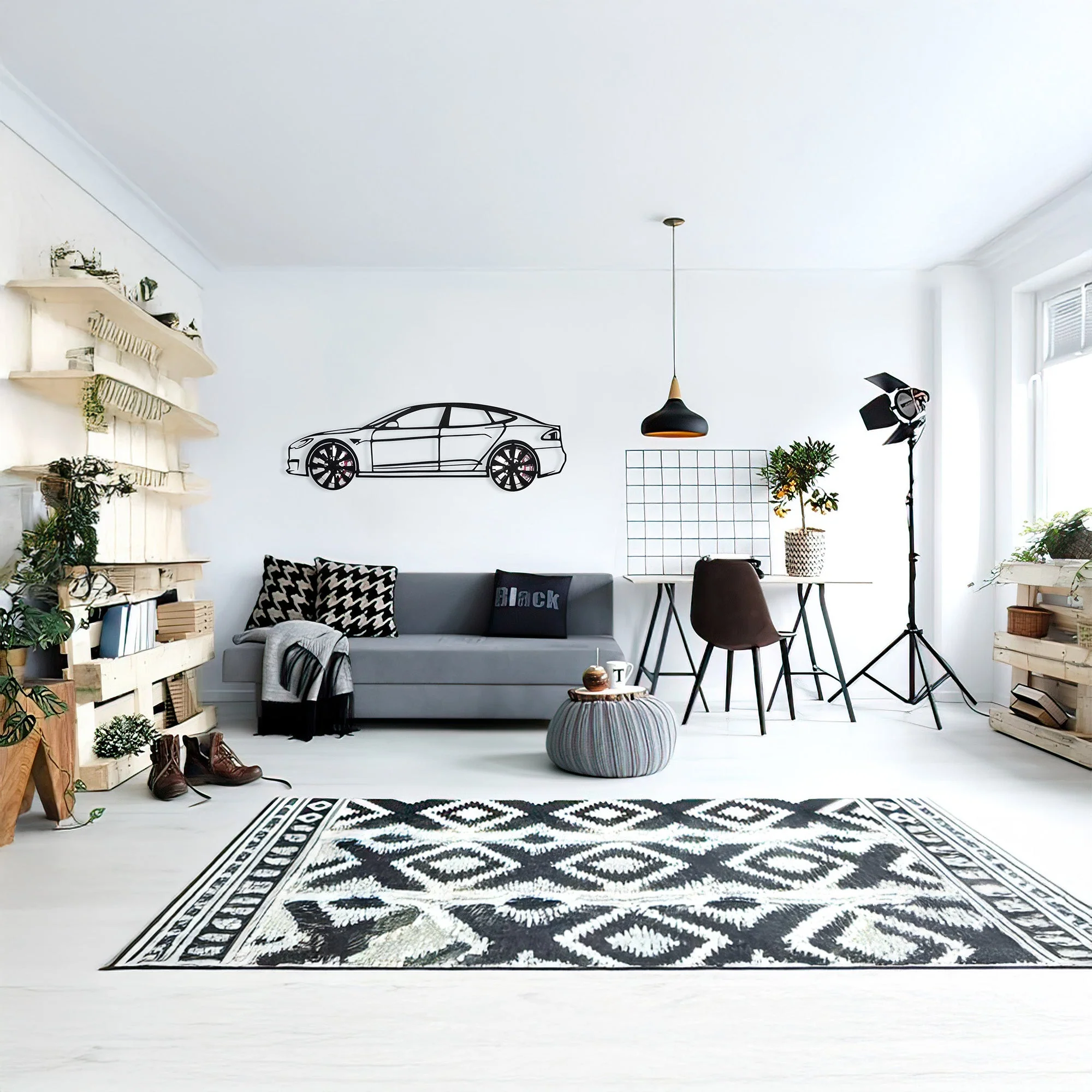 Tesla Model S Wall Art – Electric Car Steel Silhouette with Spinning Wheels-KAFMEKA045 - Image 11