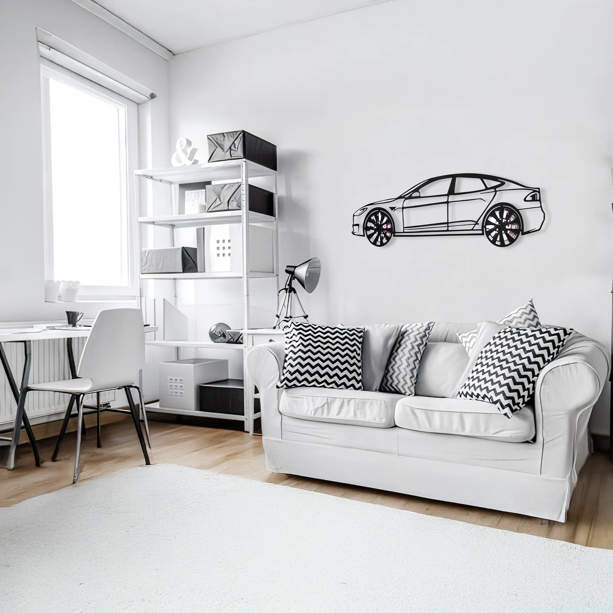 Tesla Model S Wall Art – Electric Car Steel Silhouette with Spinning Wheels-KAFMEKA045 - Image 12