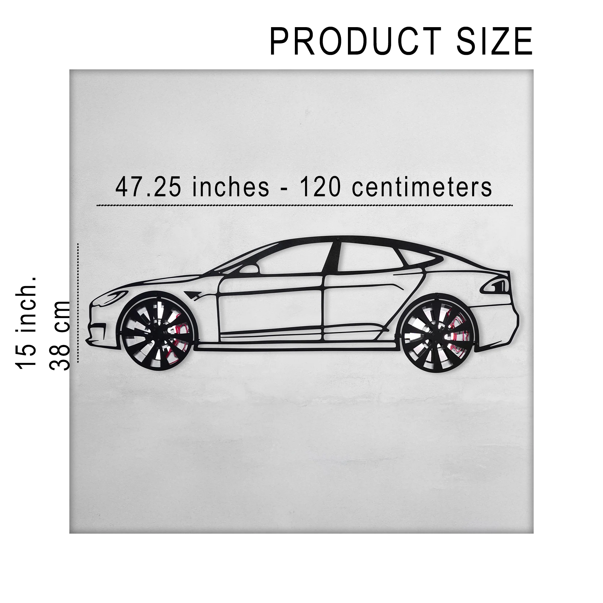 Tesla Model S Wall Art – Electric Car Steel Silhouette with Spinning Wheels-KAFMEKA045 - Image 13