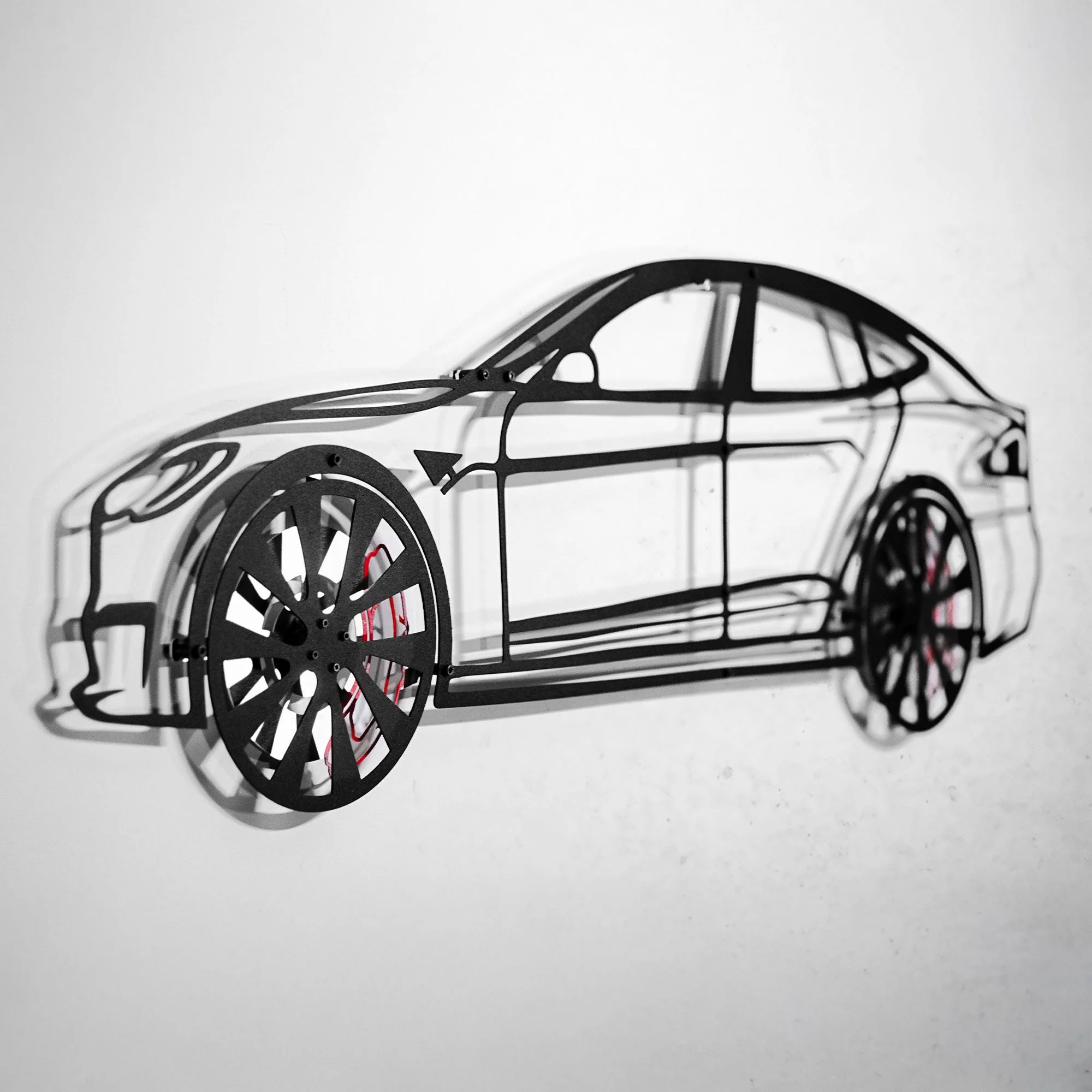 Tesla Model S Wall Art – Electric Car Steel Silhouette with Spinning Wheels-KAFMEKA045 - Image 4