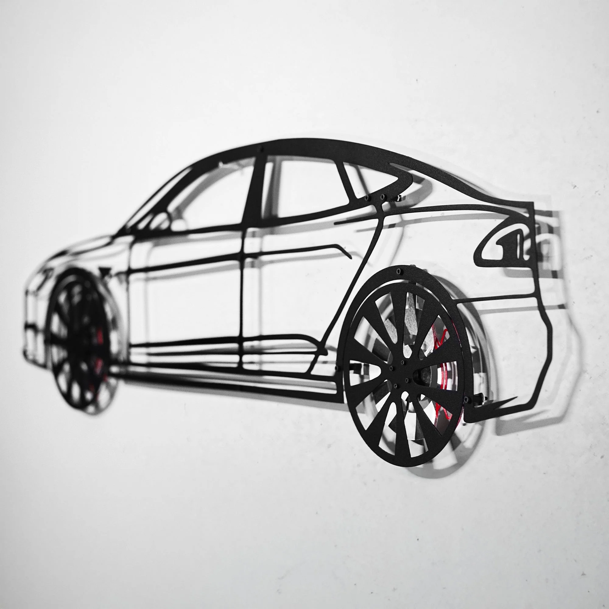 Tesla Model S Wall Art – Electric Car Steel Silhouette with Spinning Wheels-KAFMEKA045 - Image 5