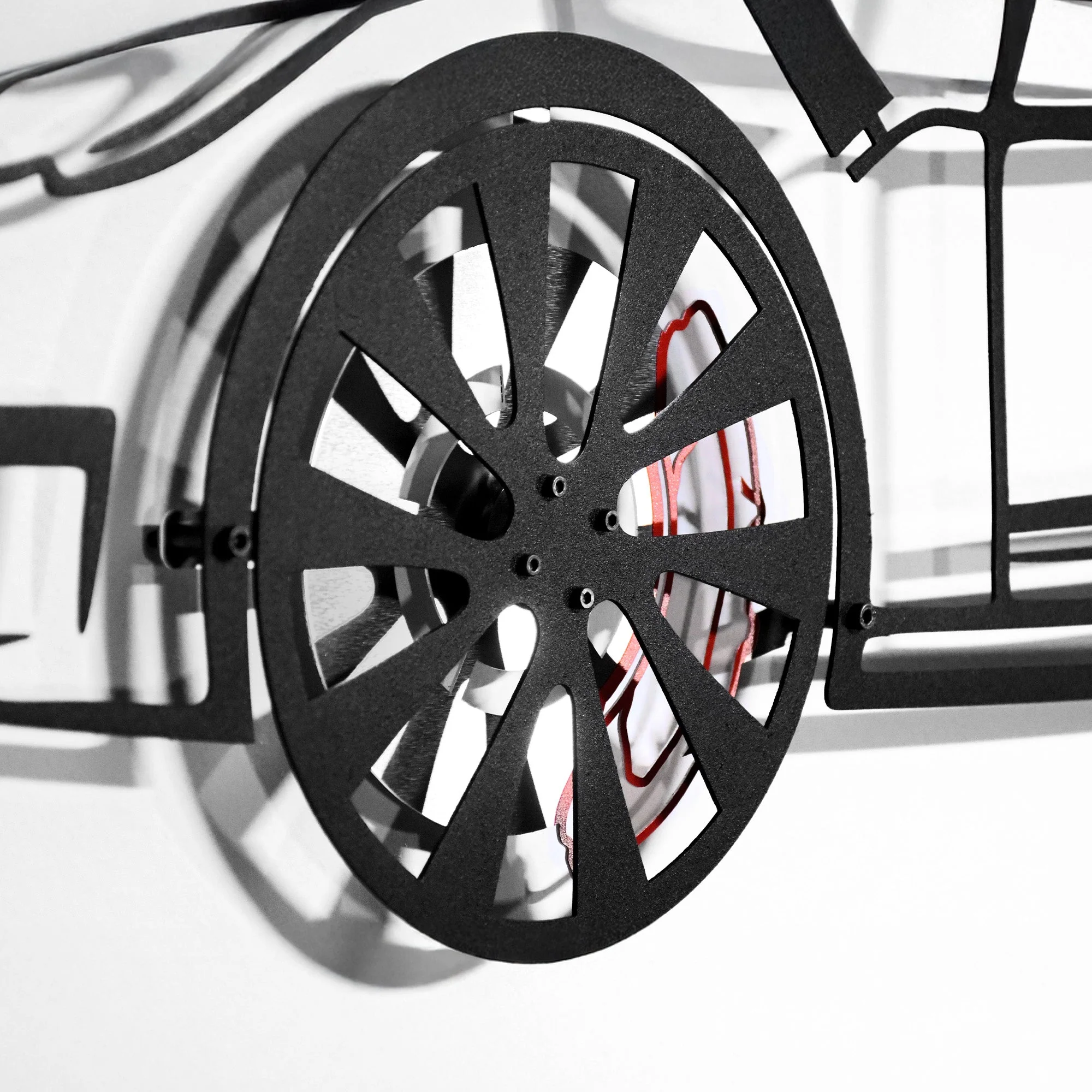 Tesla Model S Wall Art – Electric Car Steel Silhouette with Spinning Wheels-KAFMEKA045 - Image 6