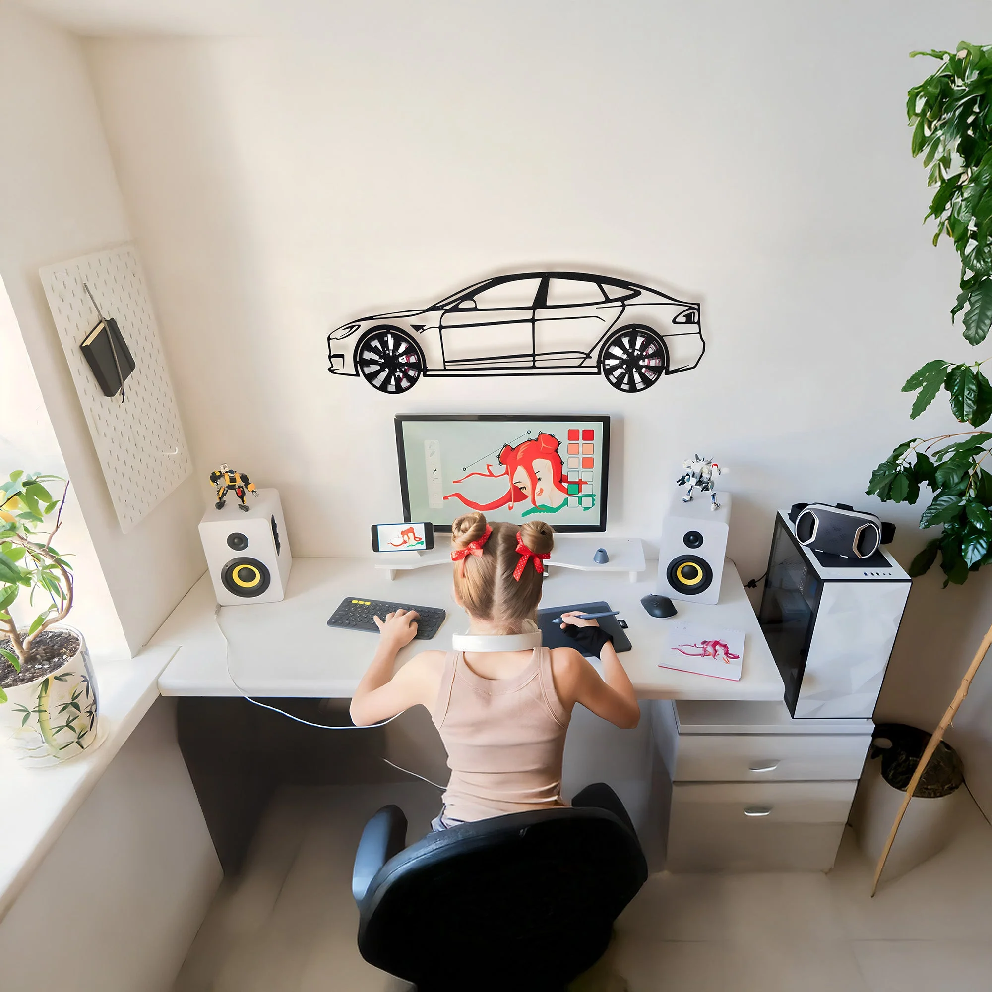Tesla Model S Wall Art – Electric Car Steel Silhouette with Spinning Wheels-KAFMEKA045 - Image 9