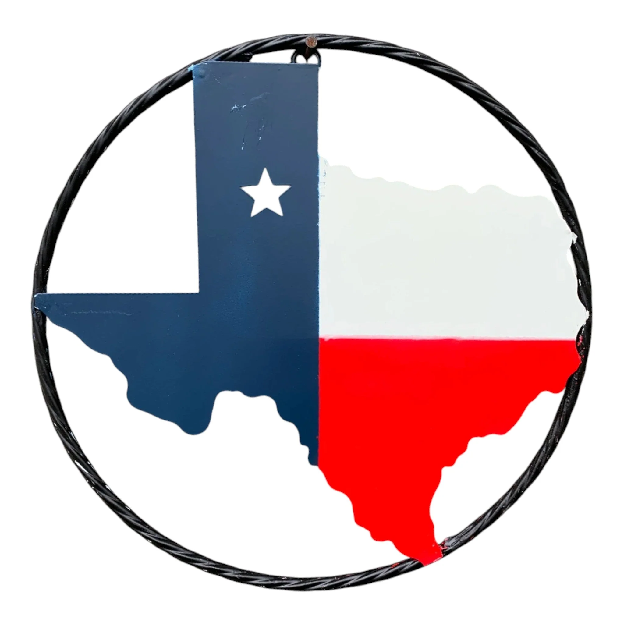 Texas Map Metal Sign with Rope Ring Patriotic Red White and Blue Decor - Image 2