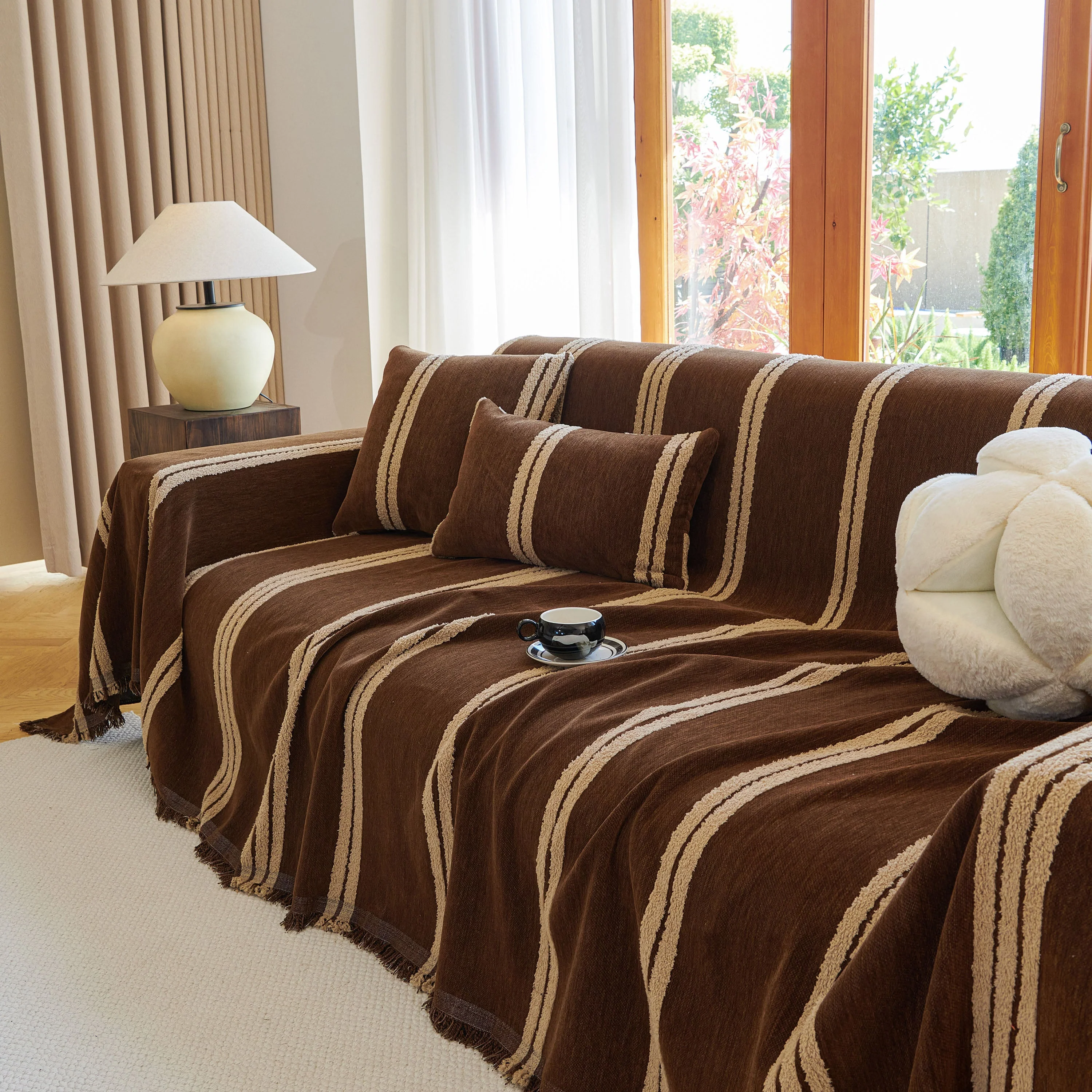 Textural Striped Chenille Sofa Covers, Boho Washable Decor Sofa Blankets Covers - Image 11