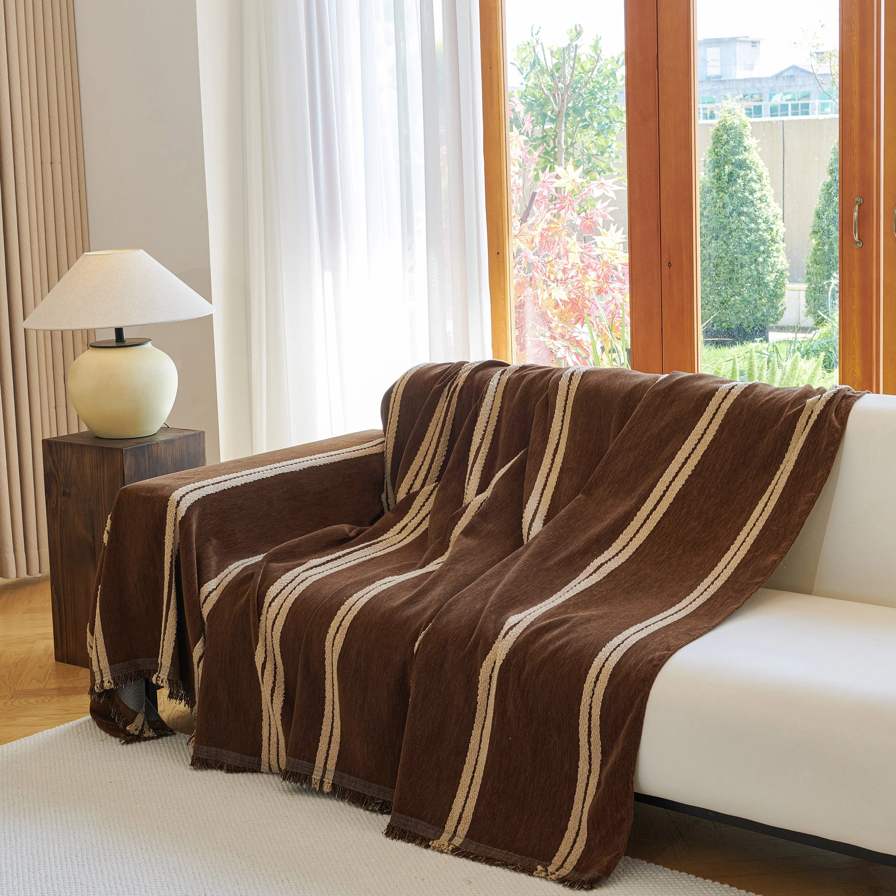 Textural Striped Chenille Sofa Covers, Boho Washable Decor Sofa Blankets Covers - Image 12