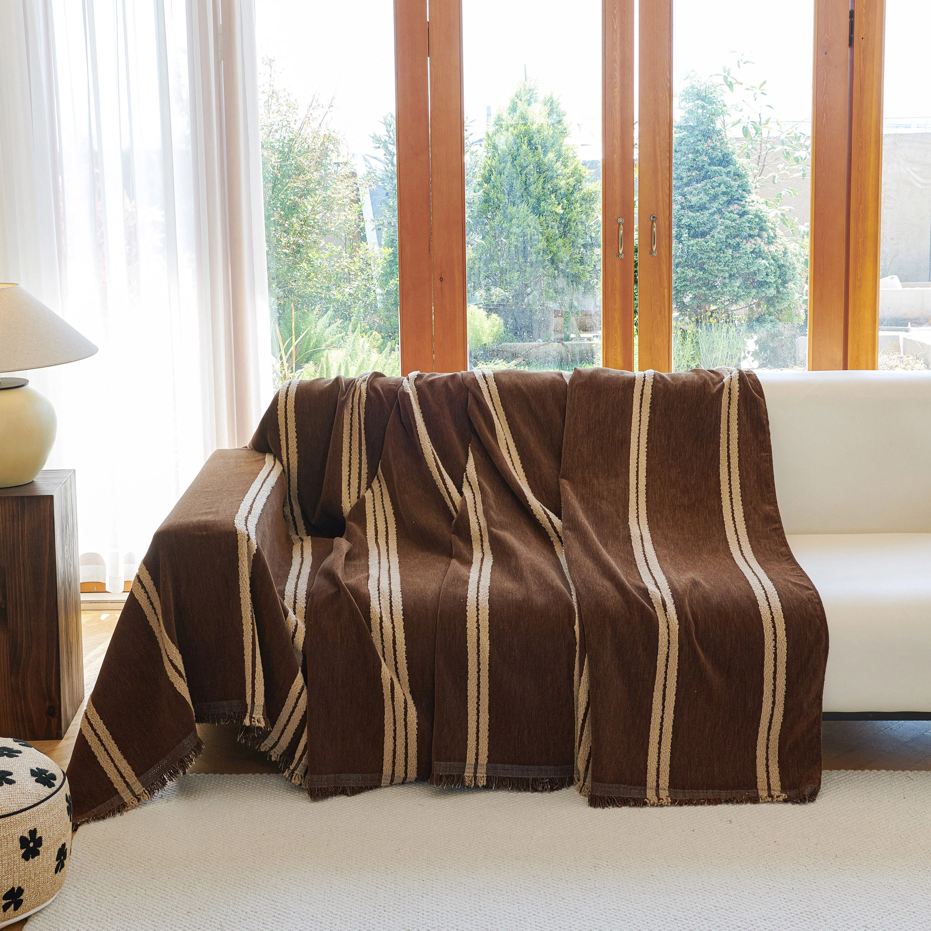 Textural Striped Chenille Sofa Covers, Boho Washable Decor Sofa Blankets Covers - Image 13