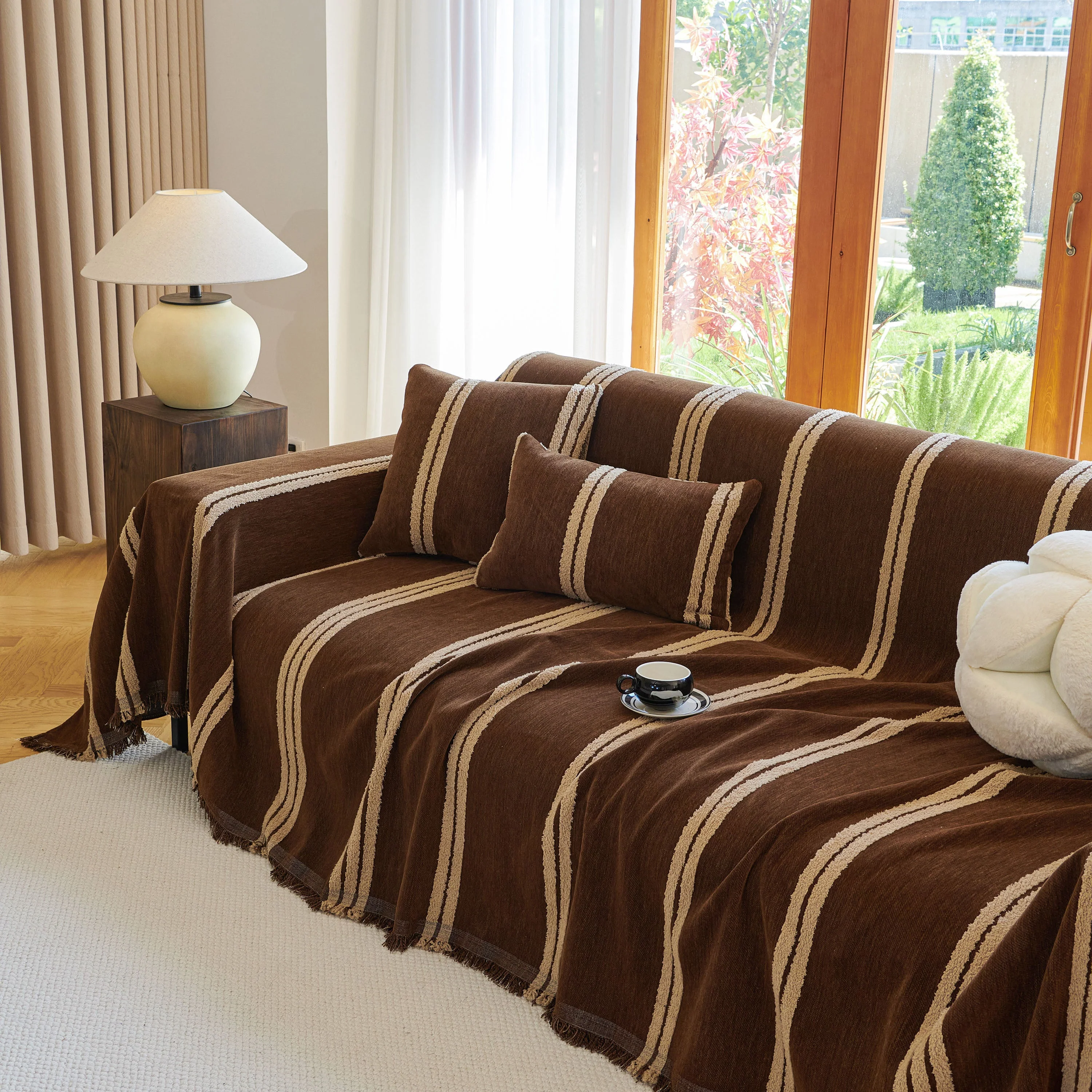 Textural Striped Chenille Sofa Covers, Boho Washable Decor Sofa Blankets Covers - Image 14