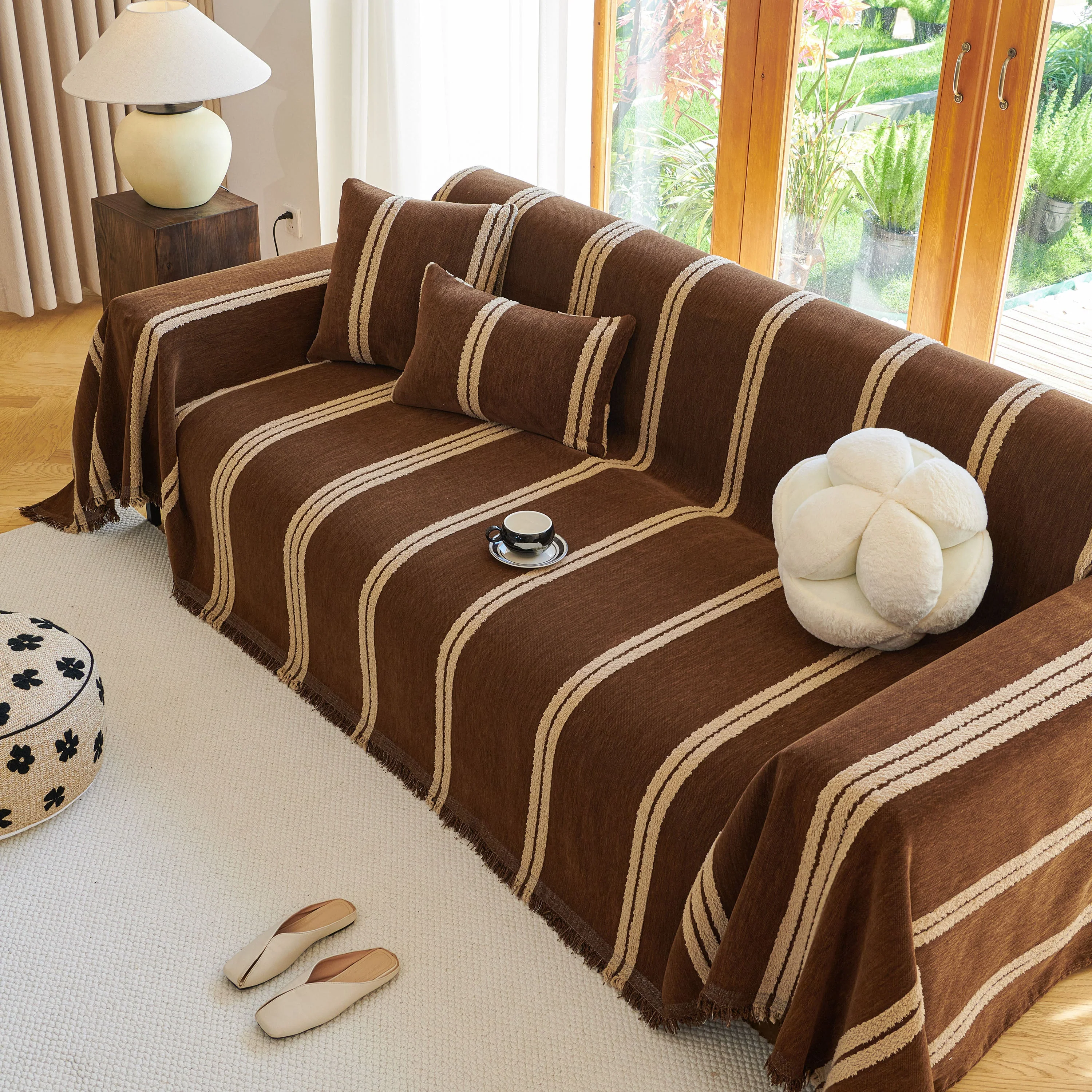 Textural Striped Chenille Sofa Covers, Boho Washable Decor Sofa Blankets Covers - Image 15