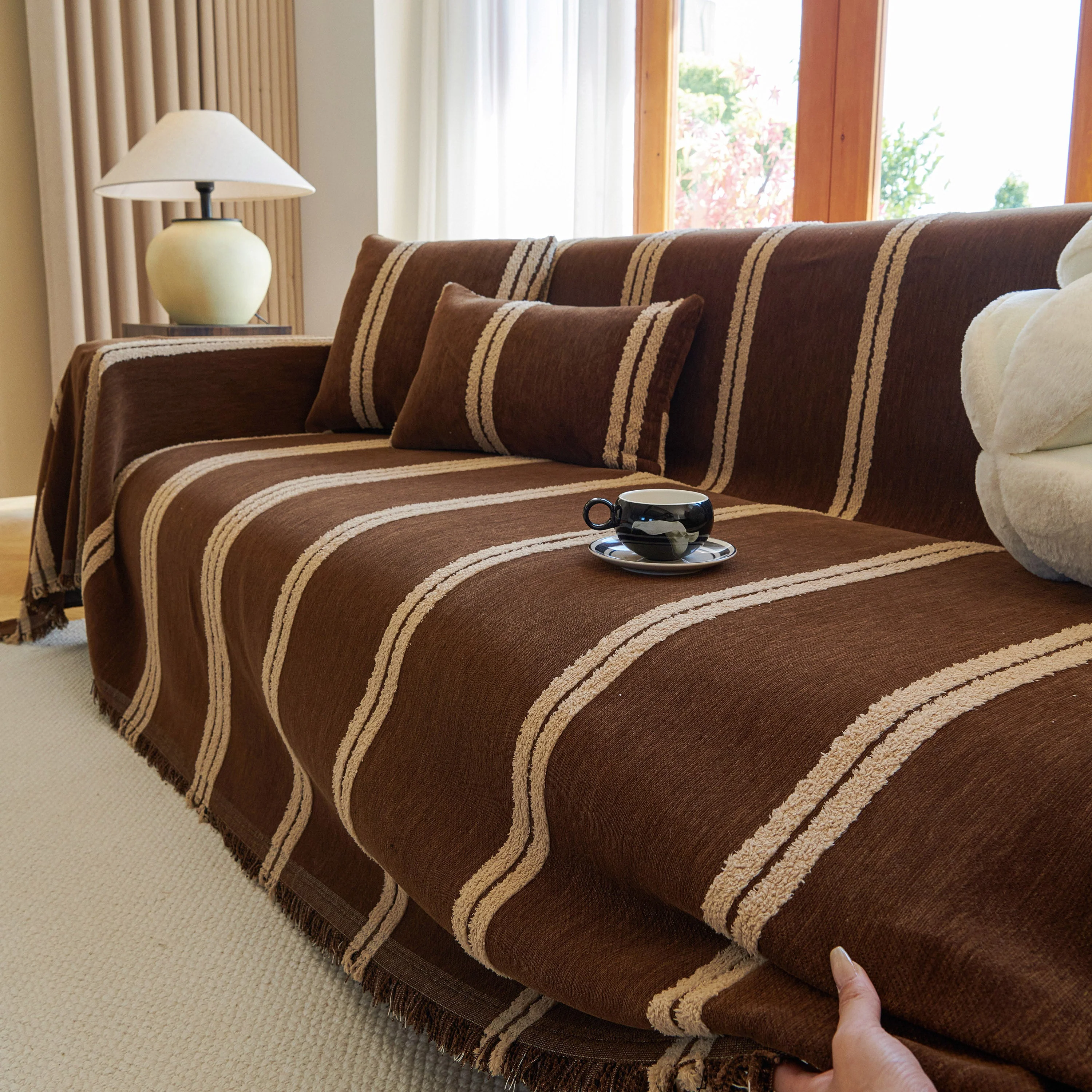 Textural Striped Chenille Sofa Covers, Boho Washable Decor Sofa Blankets Covers - Image 17