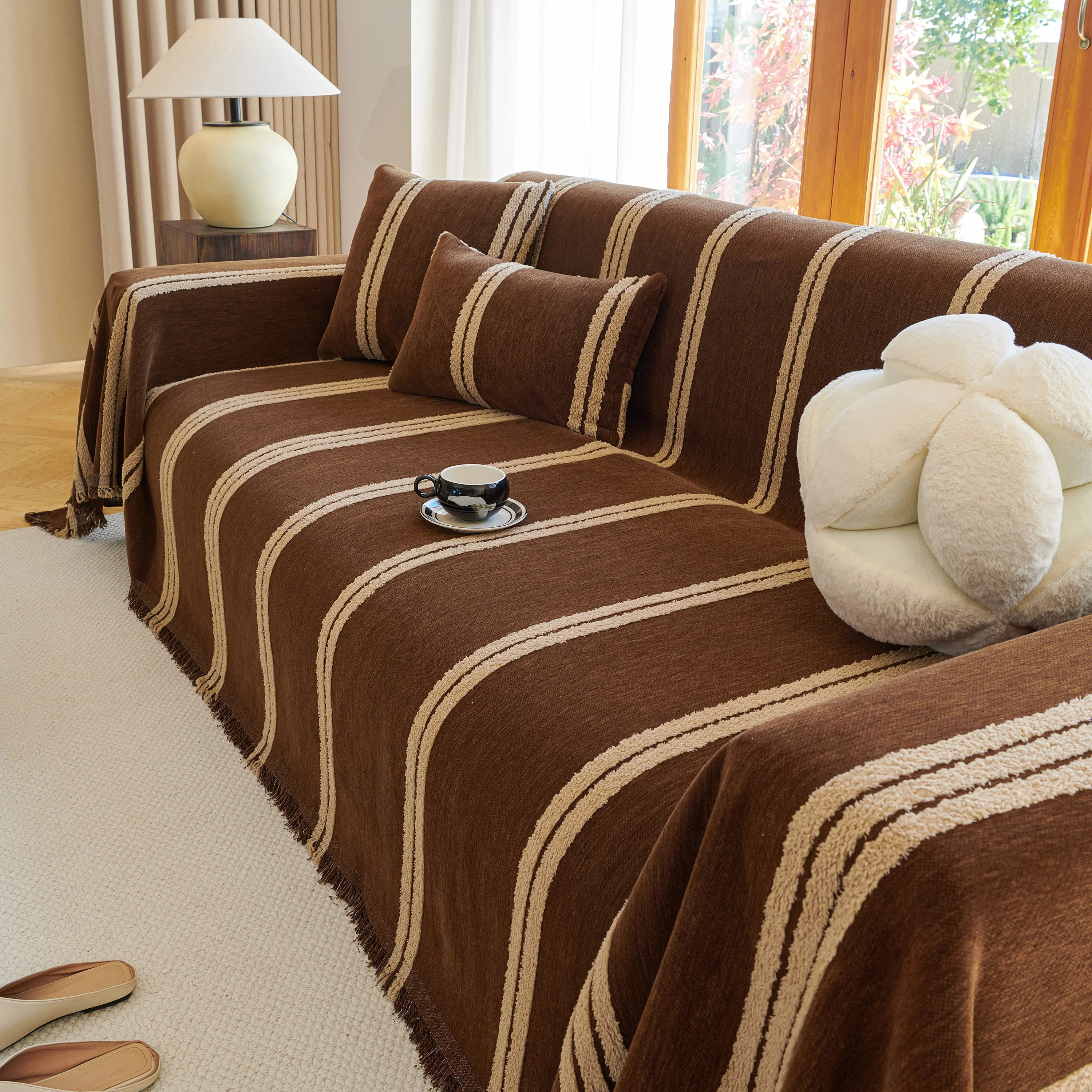 Textural Striped Chenille Sofa Covers, Boho Washable Decor Sofa Blankets Covers - Image 18