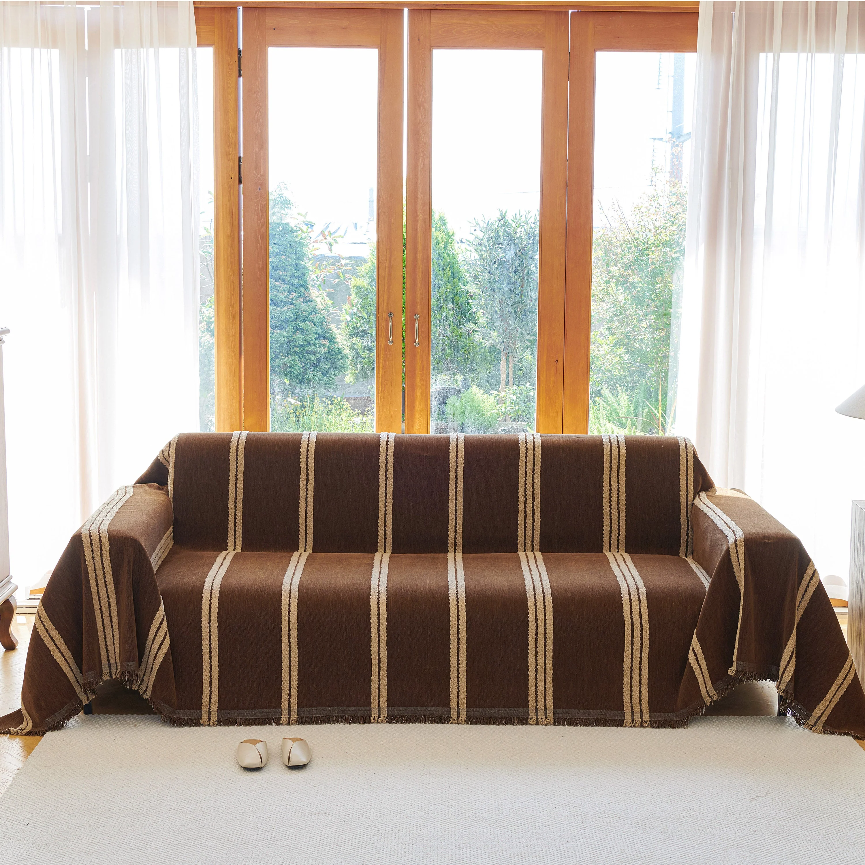 Textural Striped Chenille Sofa Covers, Boho Washable Decor Sofa Blankets Covers - Image 2