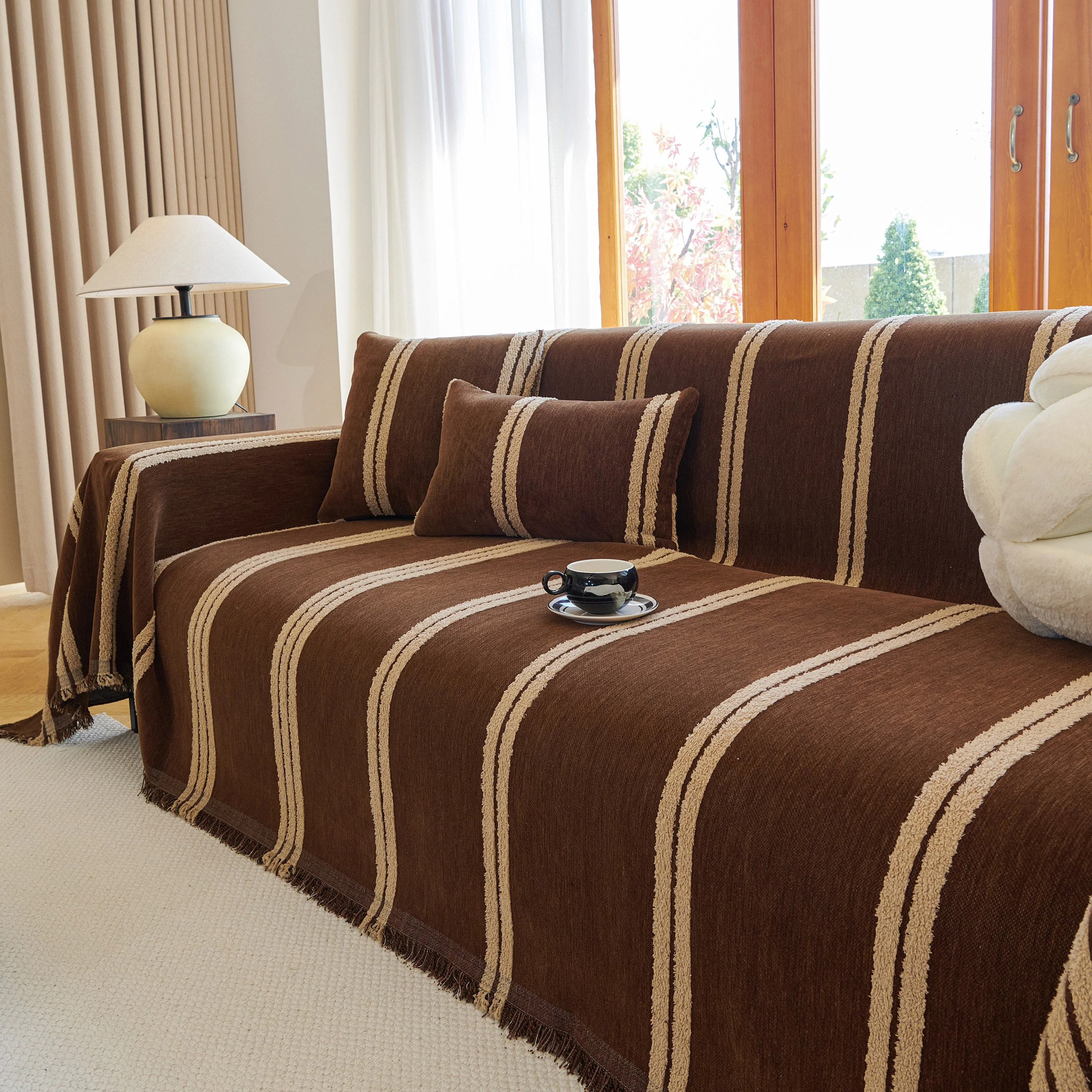 Textural Striped Chenille Sofa Covers, Boho Washable Decor Sofa Blankets Covers - Image 20