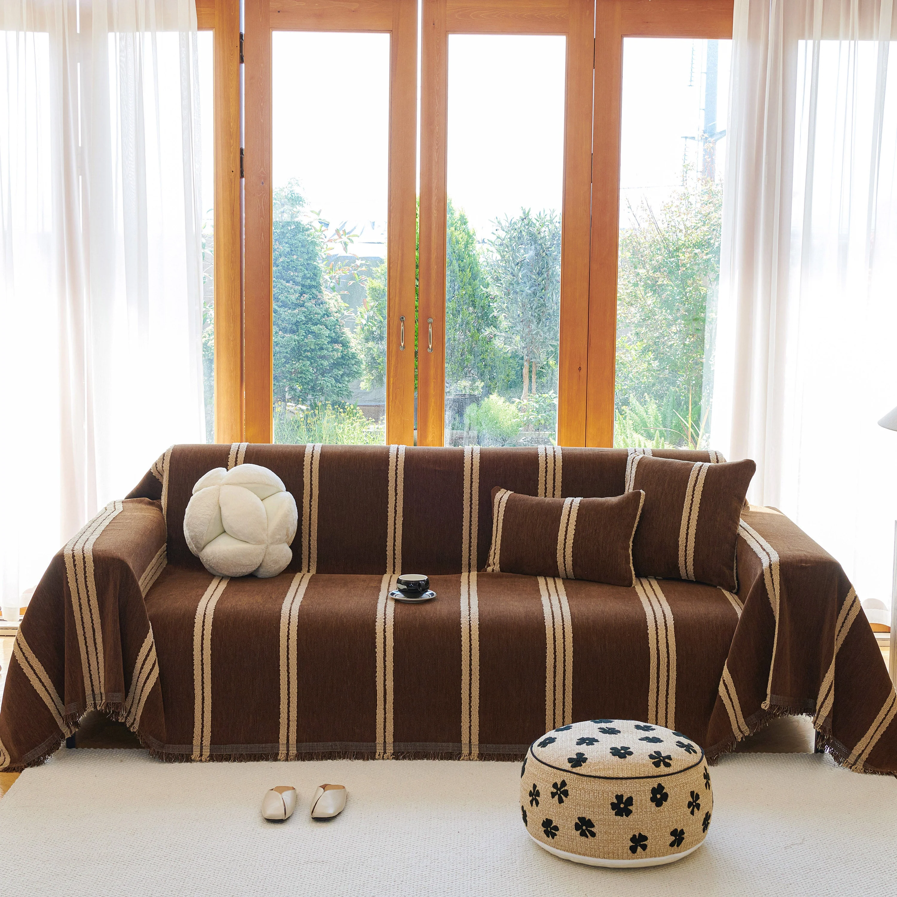 Textural Striped Chenille Sofa Covers, Boho Washable Decor Sofa Blankets Covers - Image 22