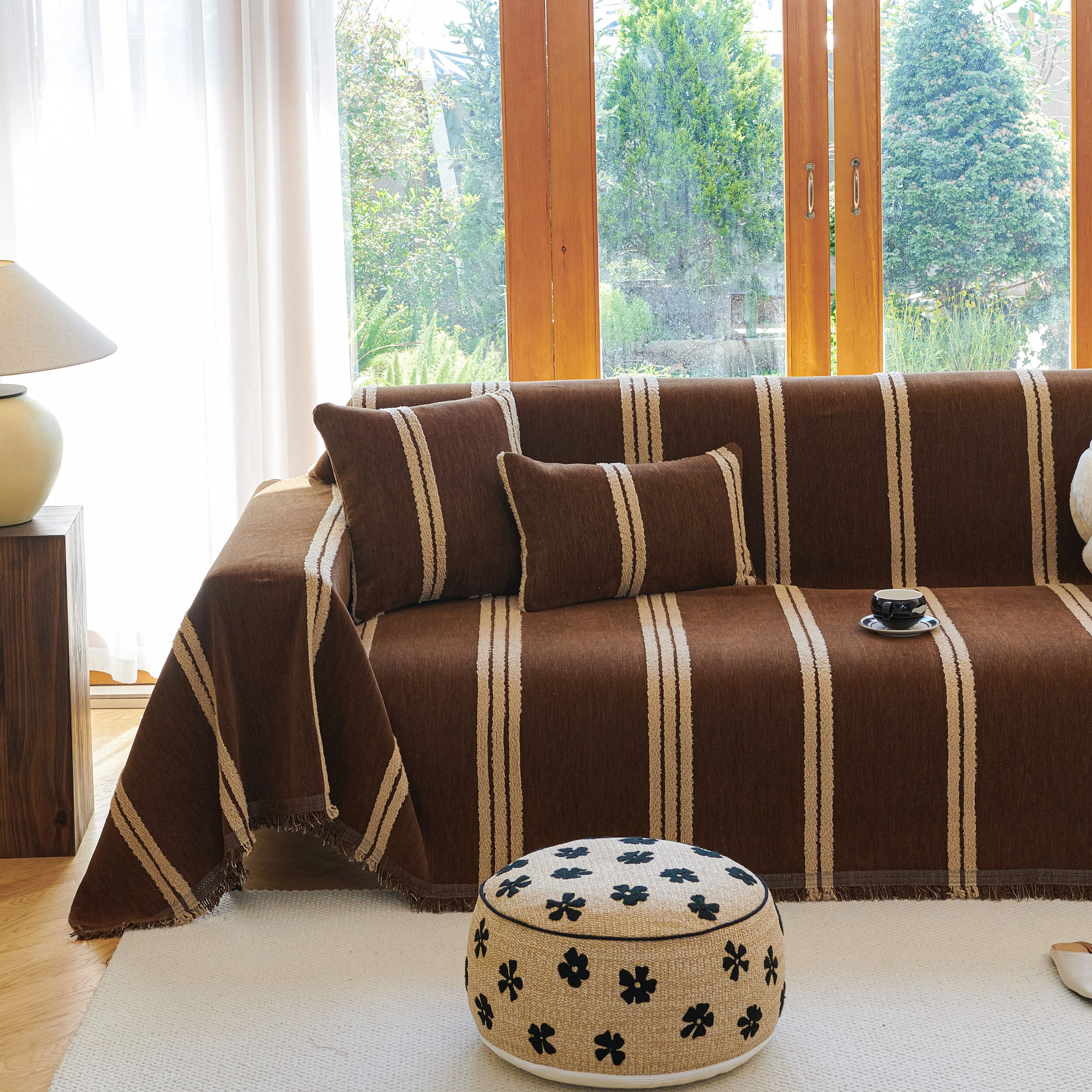 Textural Striped Chenille Sofa Covers, Boho Washable Decor Sofa Blankets Covers - Image 23