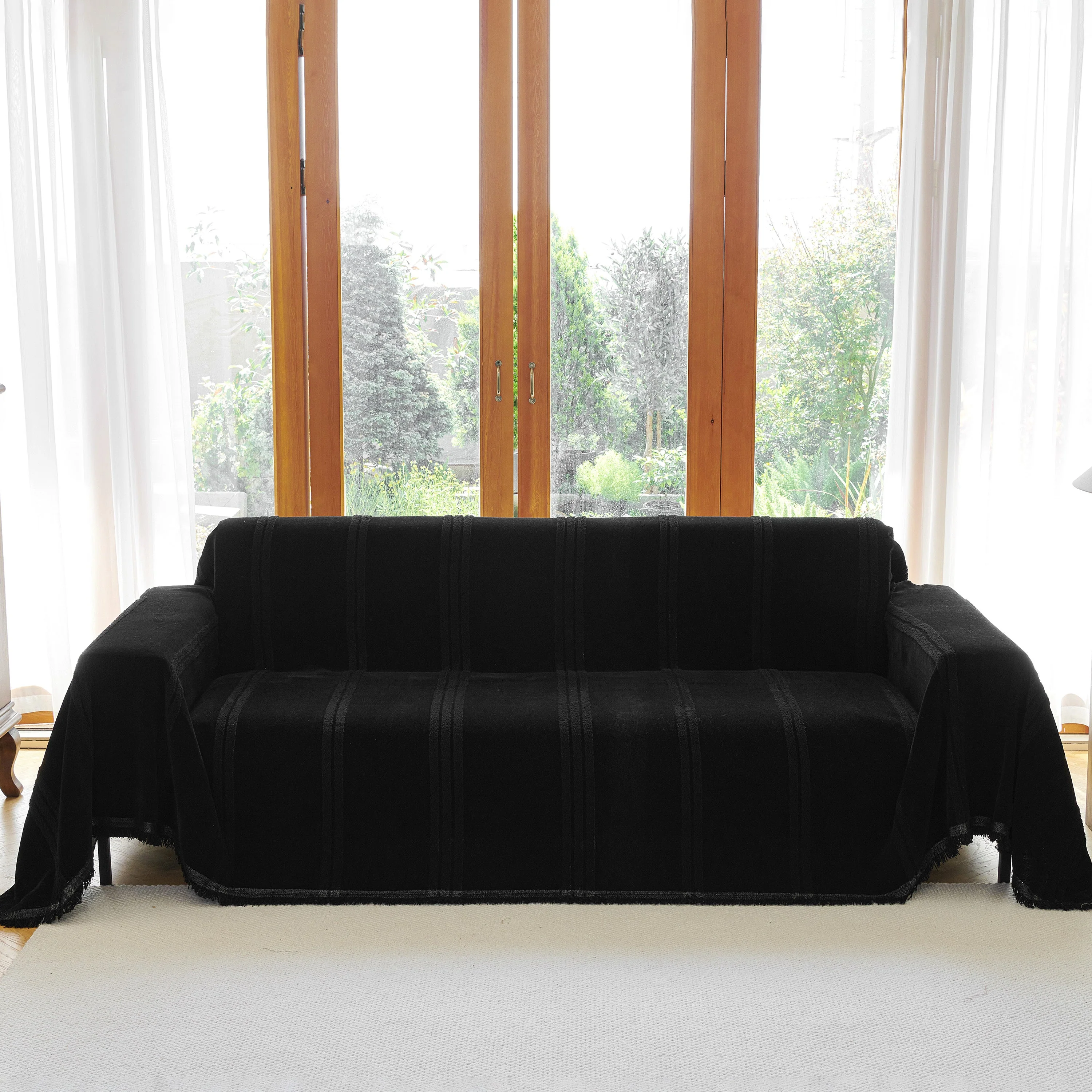 Textural Striped Chenille Sofa Covers, Boho Washable Decor Sofa Blankets Covers - Image 24