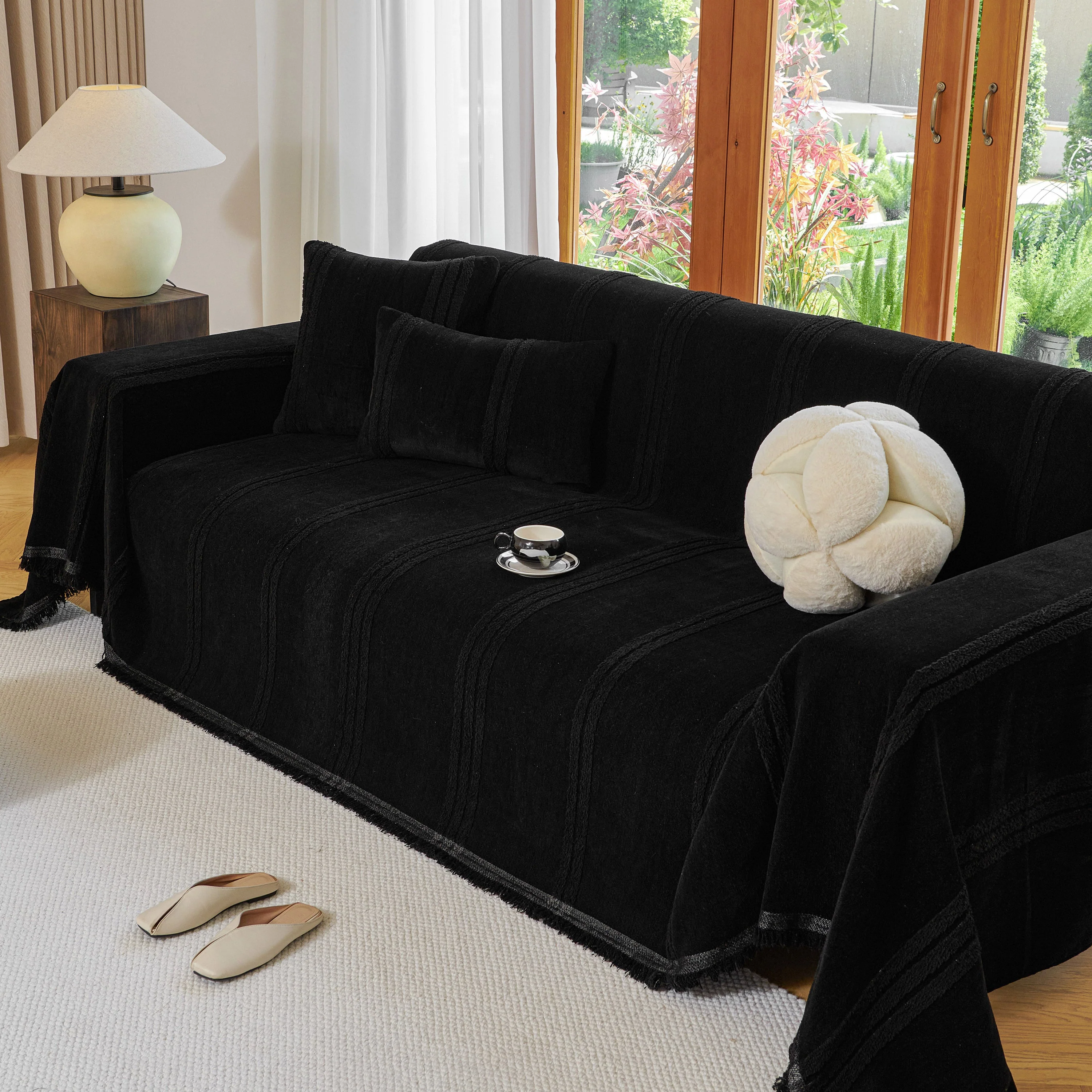 Textural Striped Chenille Sofa Covers, Boho Washable Decor Sofa Blankets Covers - Image 26