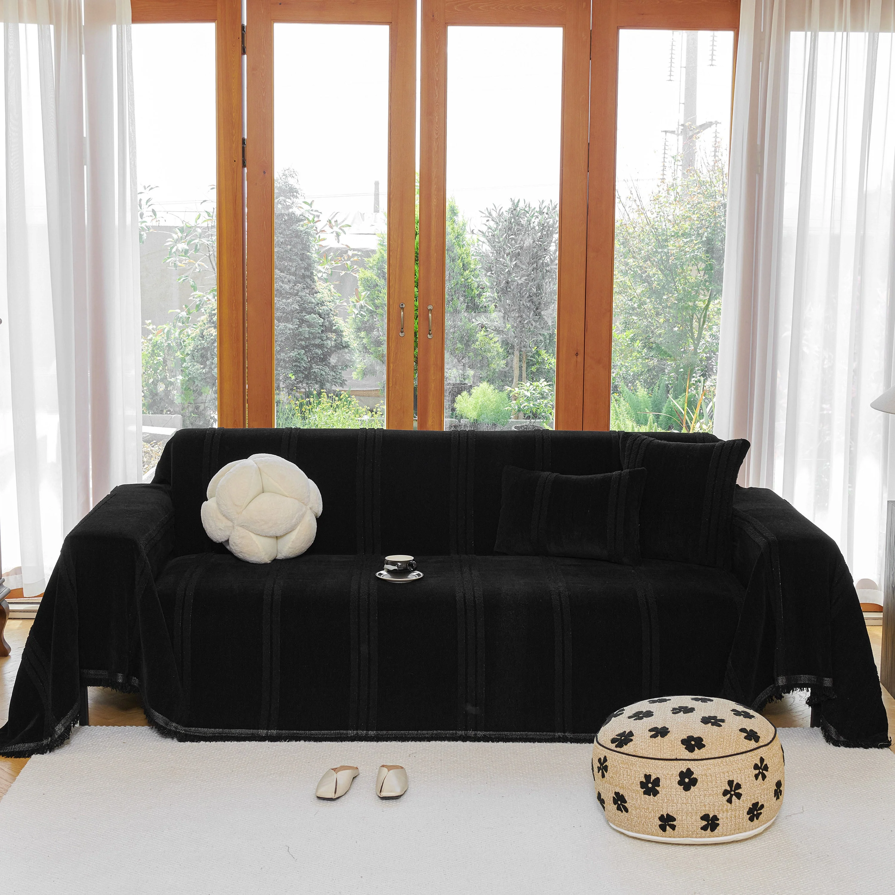 Textural Striped Chenille Sofa Covers, Boho Washable Decor Sofa Blankets Covers - Image 27
