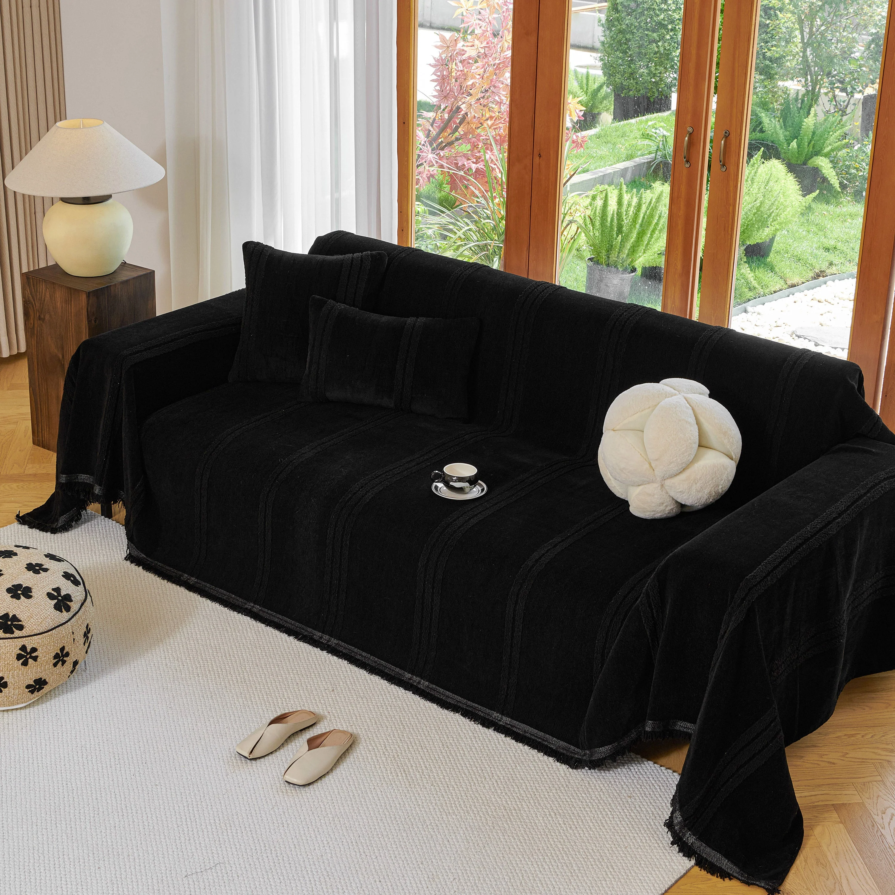 Textural Striped Chenille Sofa Covers, Boho Washable Decor Sofa Blankets Covers - Image 29