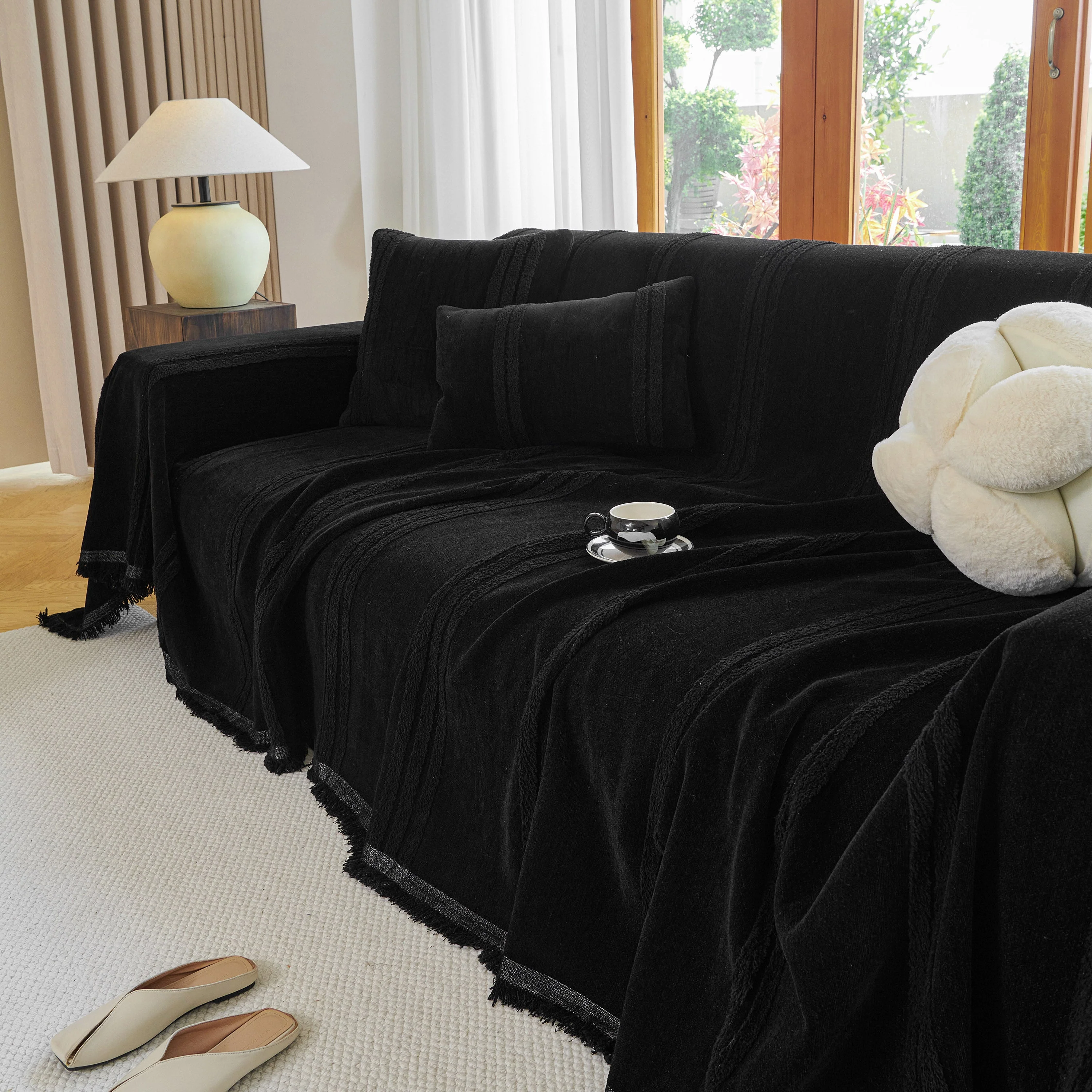 Textural Striped Chenille Sofa Covers, Boho Washable Decor Sofa Blankets Covers - Image 34