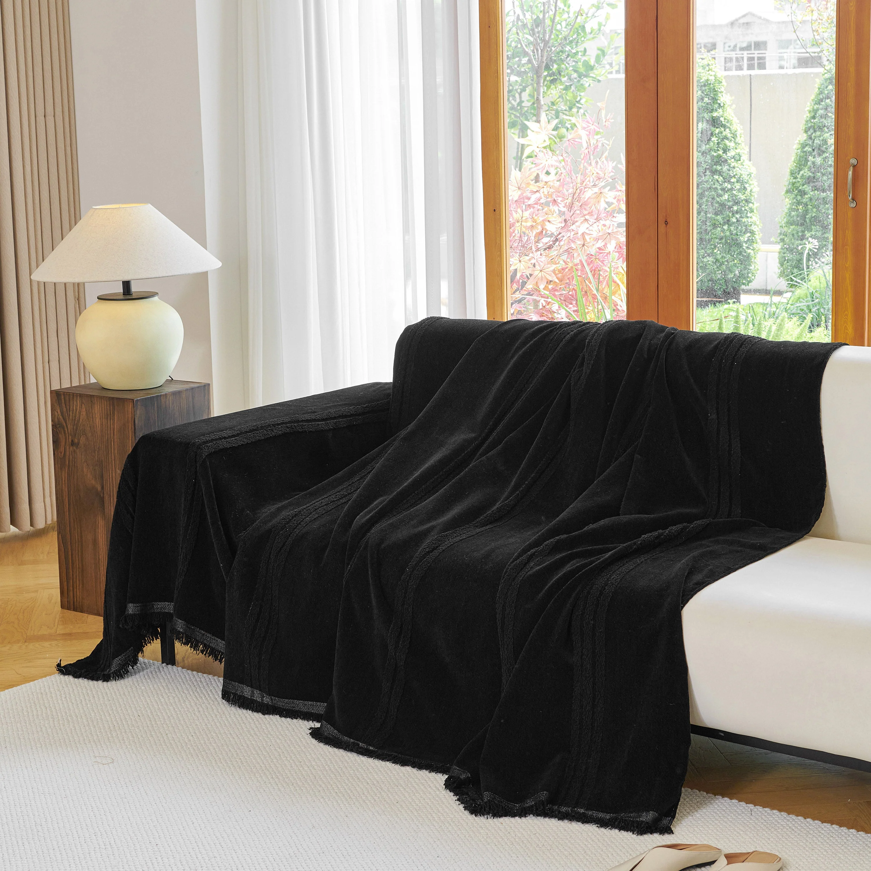 Textural Striped Chenille Sofa Covers, Boho Washable Decor Sofa Blankets Covers - Image 36