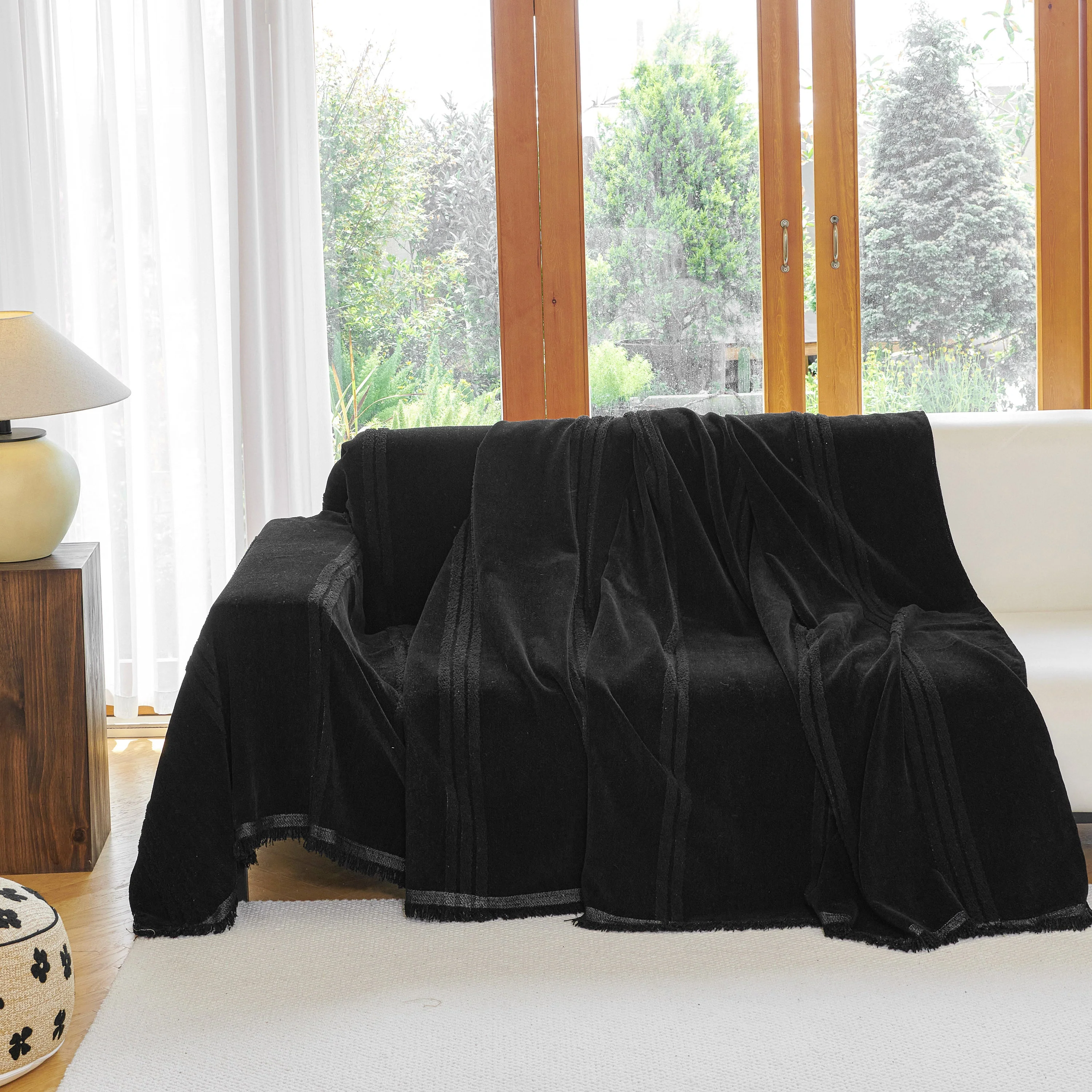 Textural Striped Chenille Sofa Covers, Boho Washable Decor Sofa Blankets Covers - Image 37