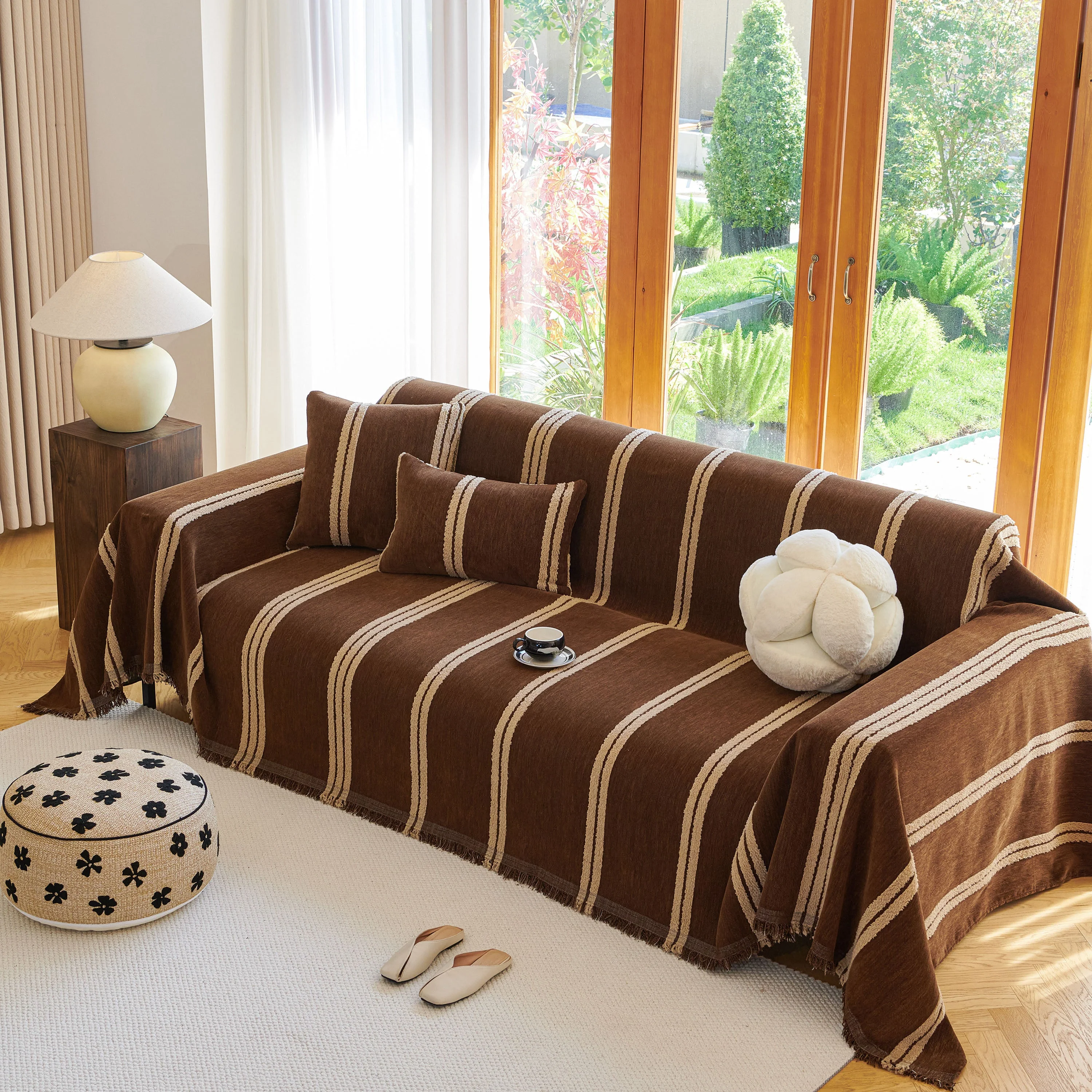 Textural Striped Chenille Sofa Covers, Boho Washable Decor Sofa Blankets Covers - Image 4